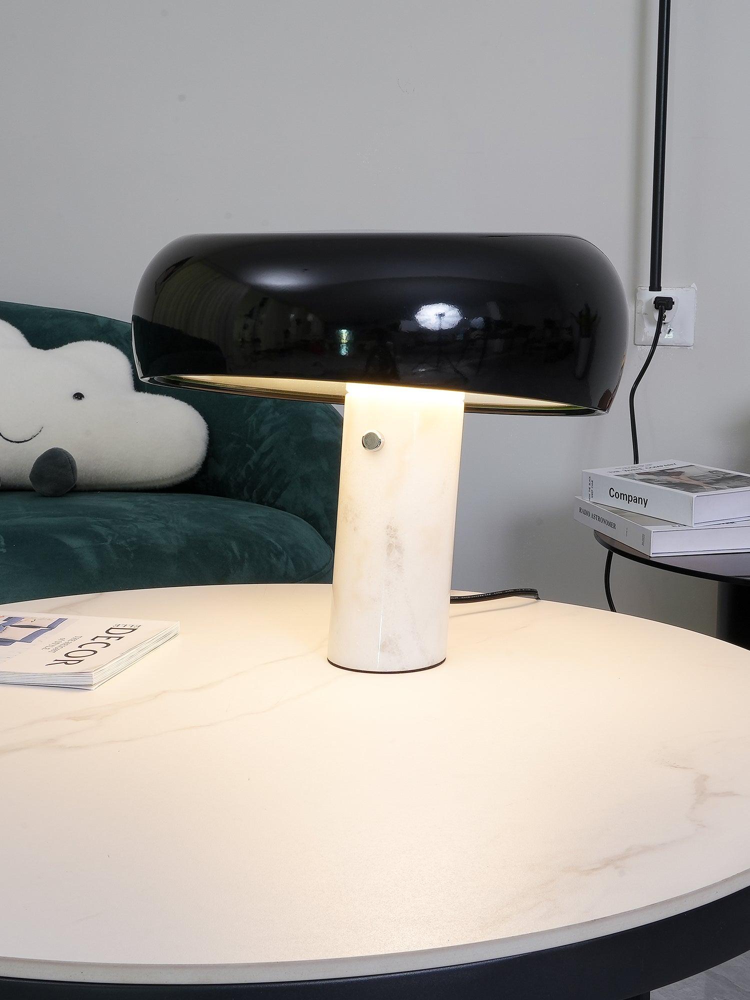 Marmo Italian Carrara Marble Table Lamp with Glazed Metal Reflector