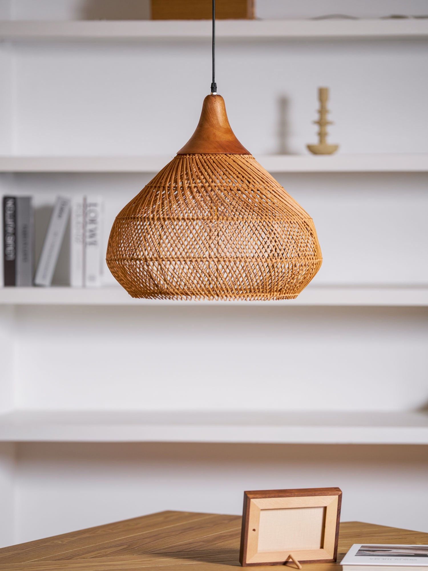 Yara Handwoven Rattan Pendant Light for Kitchen Island and Dining Room
