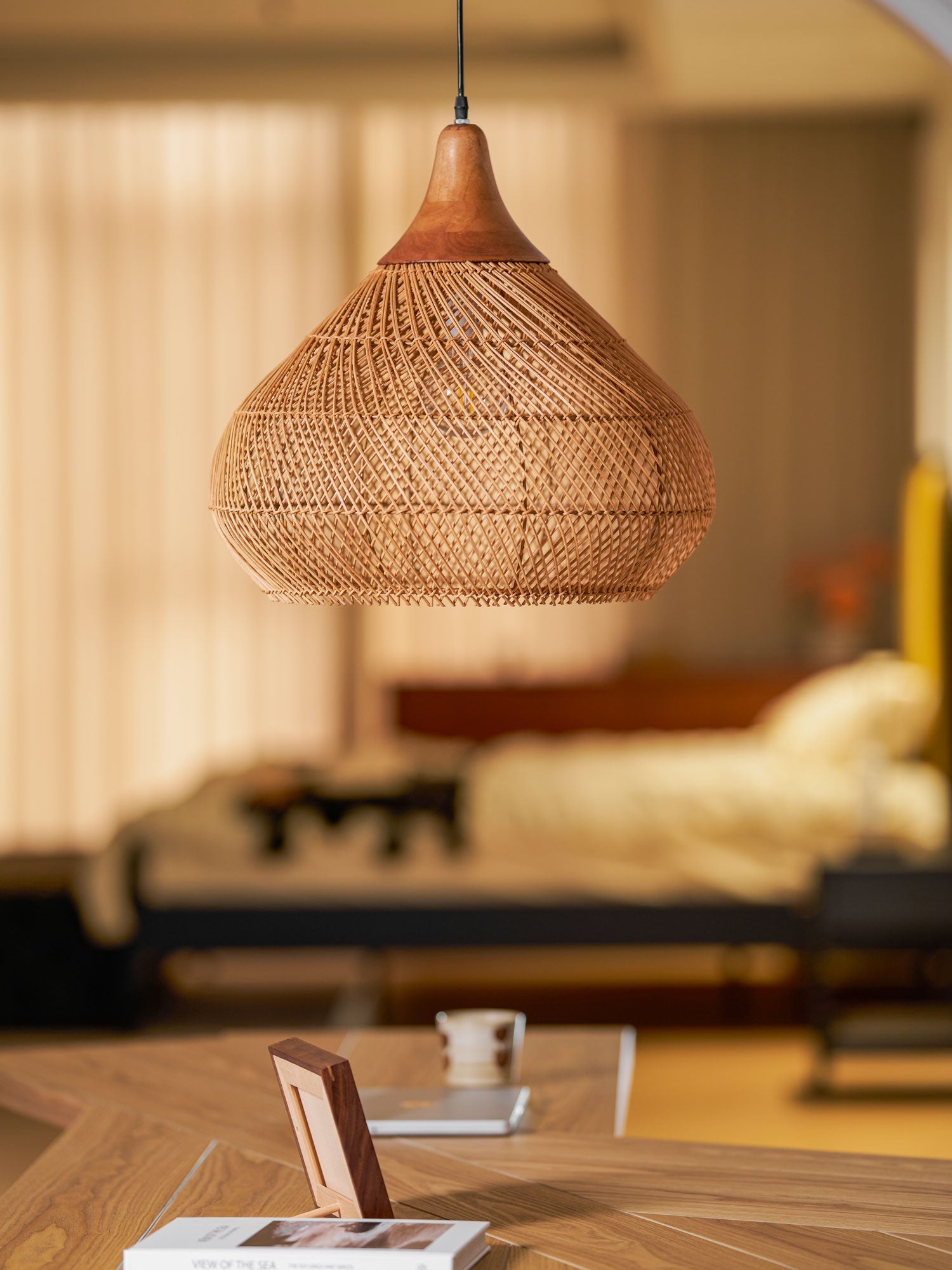 Yara Handwoven Rattan Pendant Light for Kitchen Island and Dining Room
