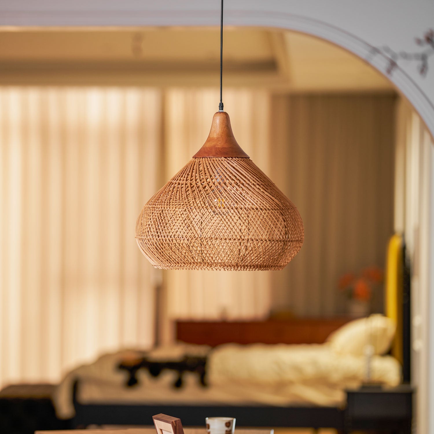 Yara Handwoven Rattan Pendant Light for Kitchen Island and Dining Room