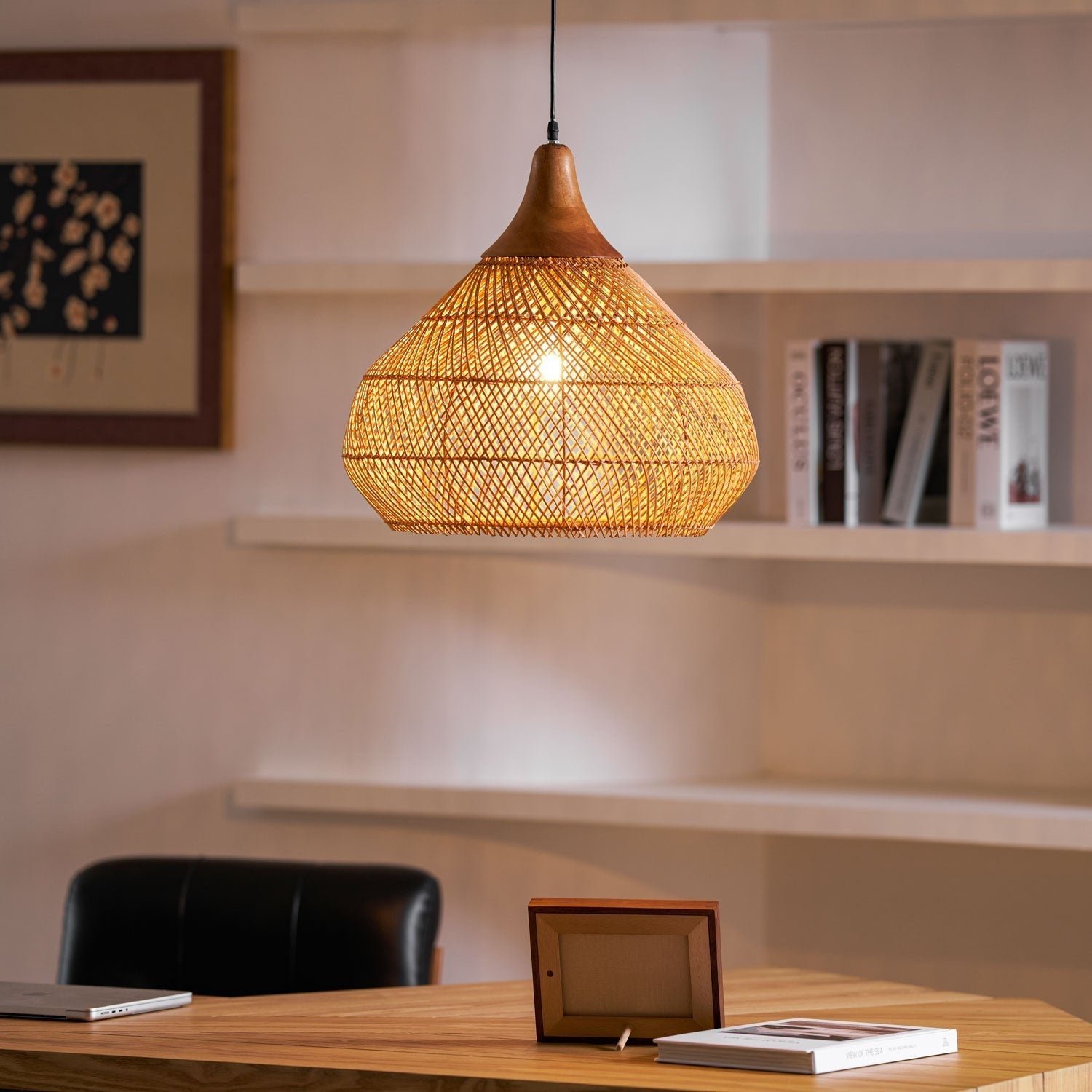 Yara Handwoven Rattan Pendant Light for Kitchen Island and Dining Room