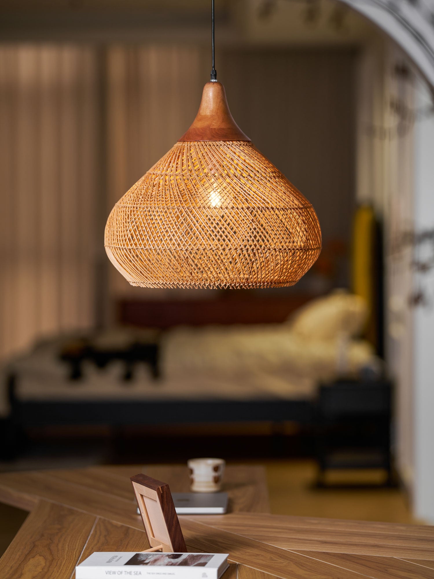 Yara Handwoven Rattan Pendant Light for Kitchen Island and Dining Room