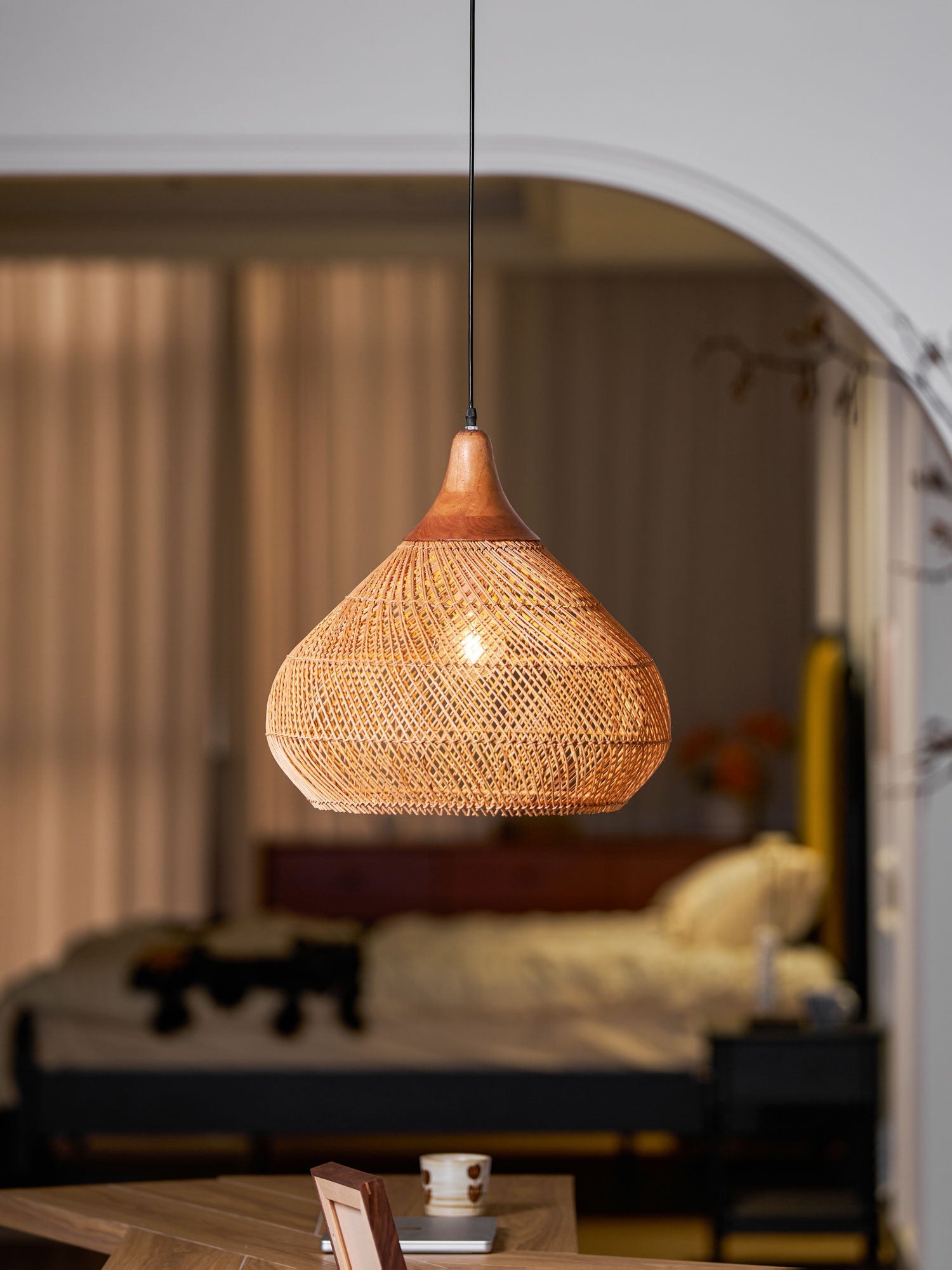 Yara Handwoven Rattan Pendant Light for Kitchen Island and Dining Room