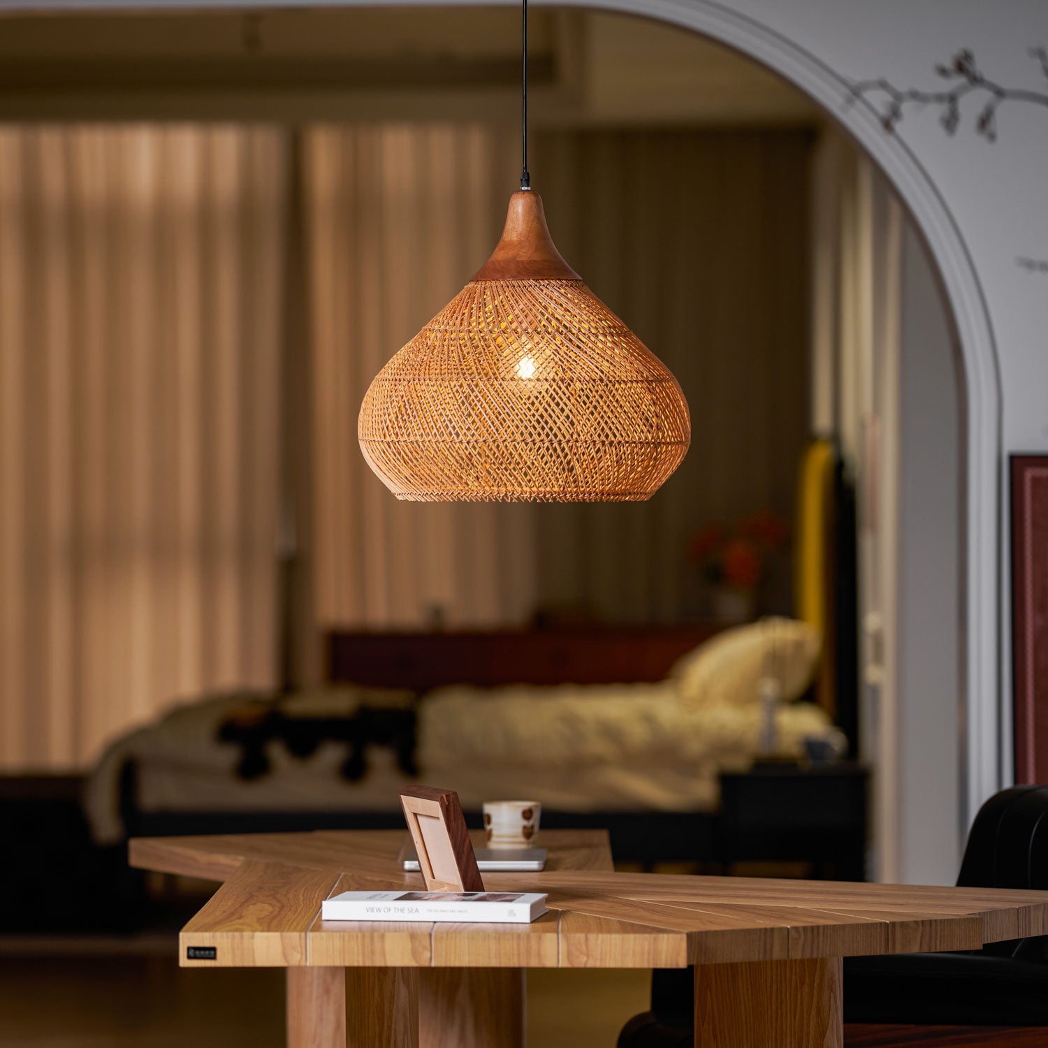 Yara Handwoven Rattan Pendant Light for Kitchen Island and Dining Room