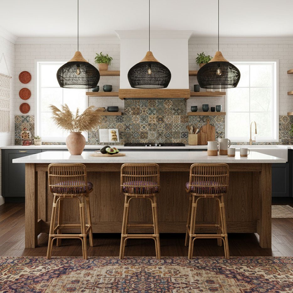 Yara Handwoven Rattan Pendant Light for Kitchen Island and Dining Room