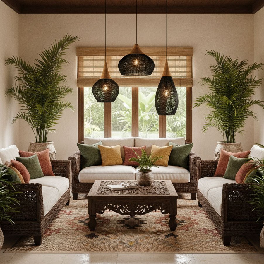 Yara Handwoven Rattan Pendant Light for Kitchen Island and Dining Room