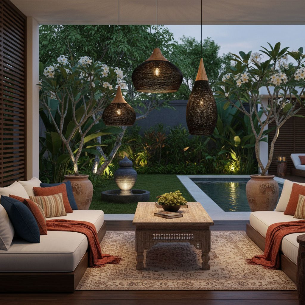 Yara Handwoven Rattan Pendant Light for Kitchen Island and Dining Room