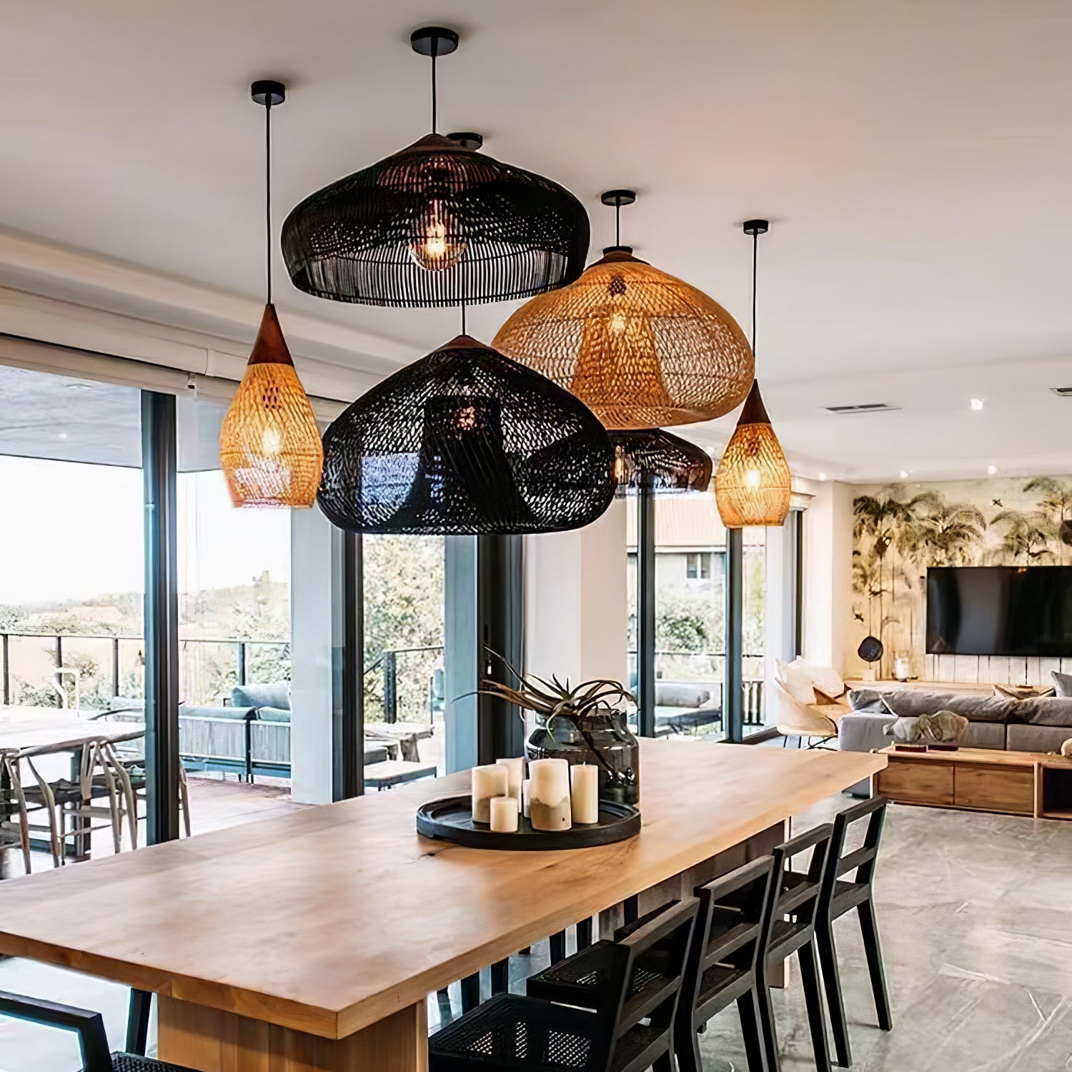 Yara Handwoven Rattan Pendant Light for Kitchen Island and Dining Room