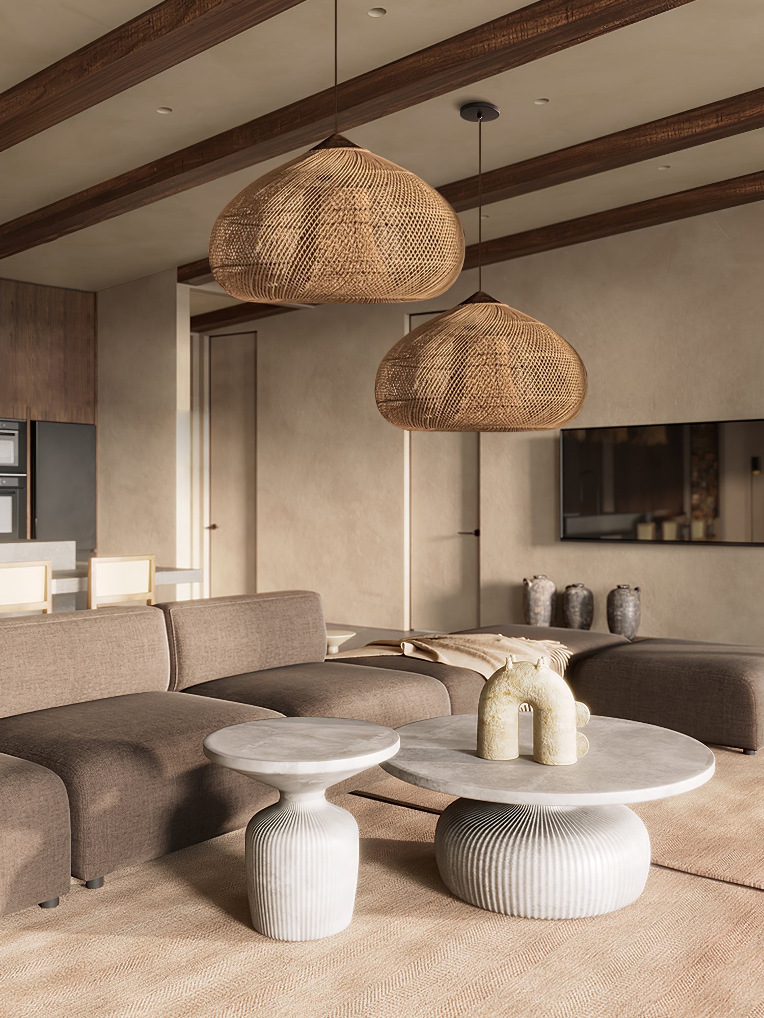 Yara Handwoven Rattan Pendant Light for Kitchen Island and Dining Room