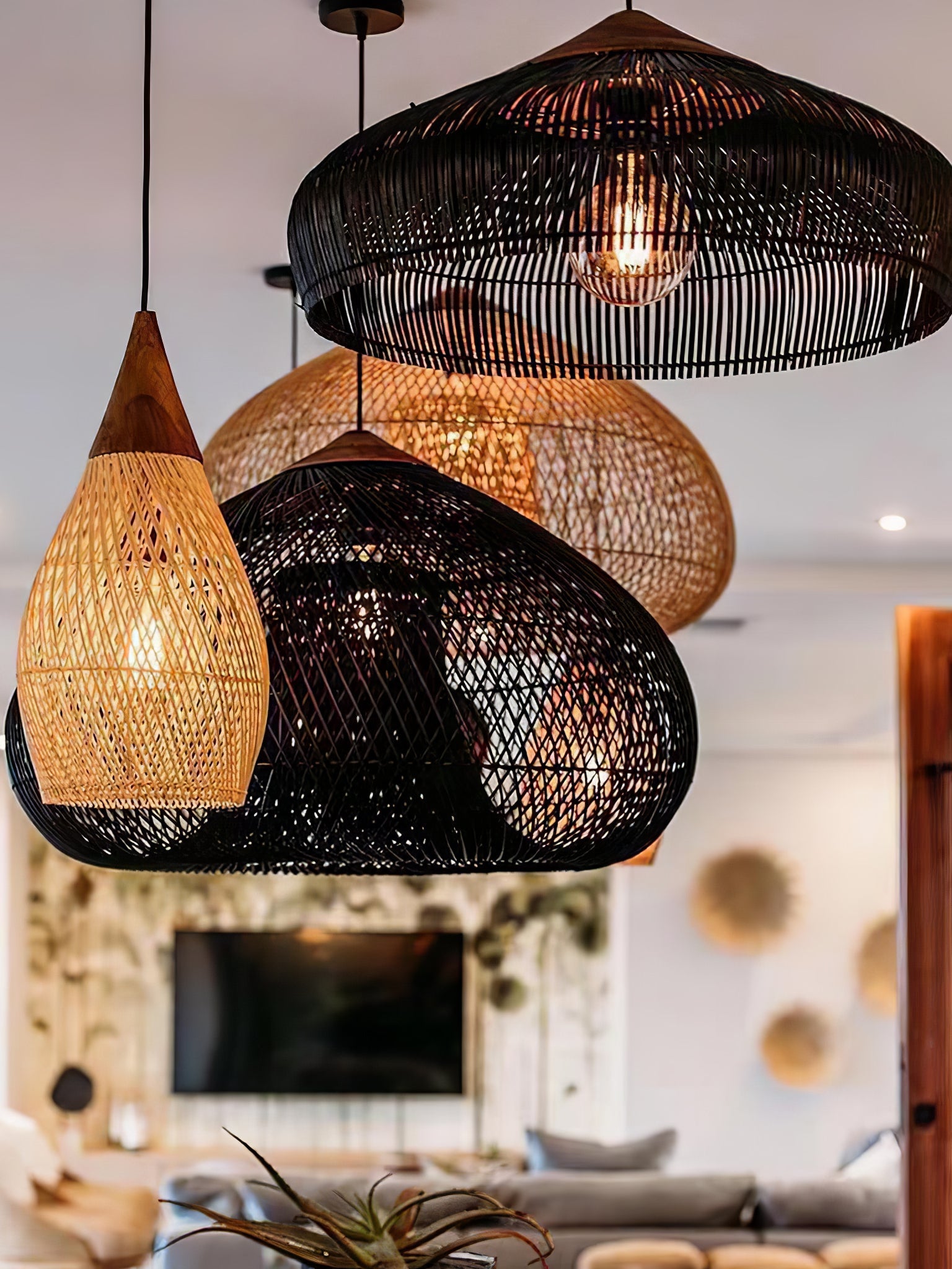 Yara Handwoven Rattan Pendant Light for Kitchen Island and Dining Room