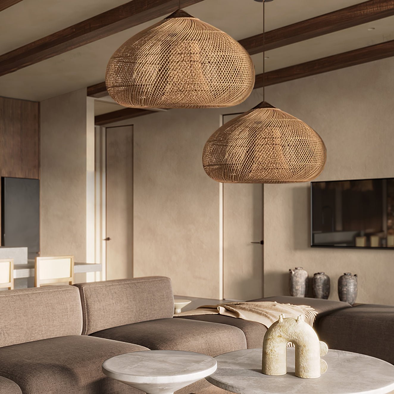 Yara Handwoven Rattan Pendant Light for Kitchen Island and Dining Room