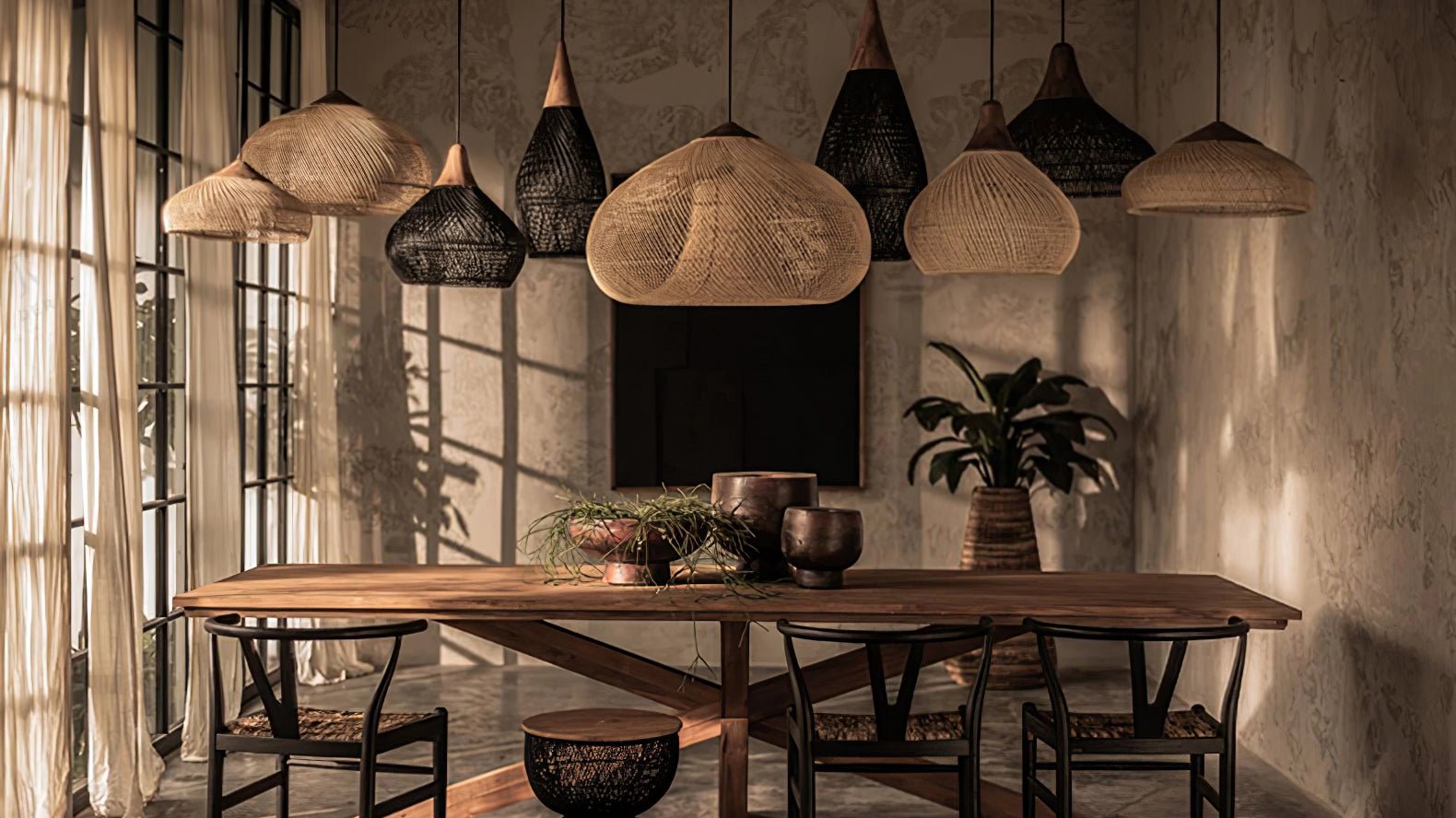 Yara Handwoven Rattan Pendant Light for Kitchen Island and Dining Room
