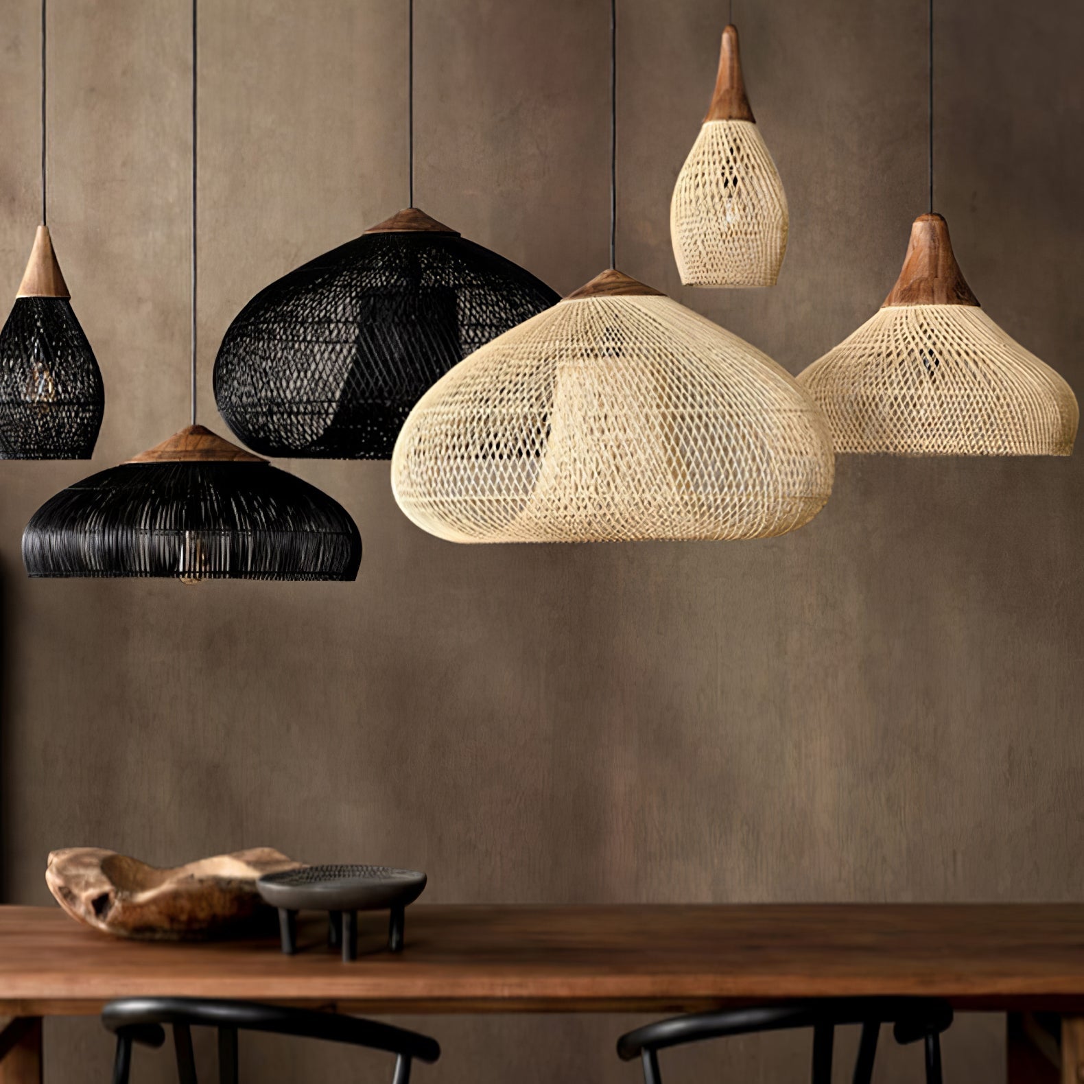 Yara Handwoven Rattan Pendant Light for Kitchen Island and Dining Room