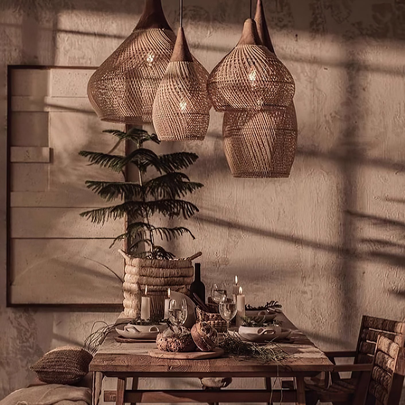 Yara Handwoven Rattan Pendant Light for Kitchen Island and Dining Room
