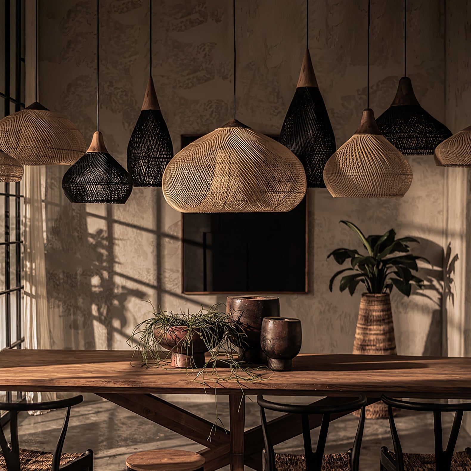 Yara Handwoven Rattan Pendant Light for Kitchen Island and Dining Room