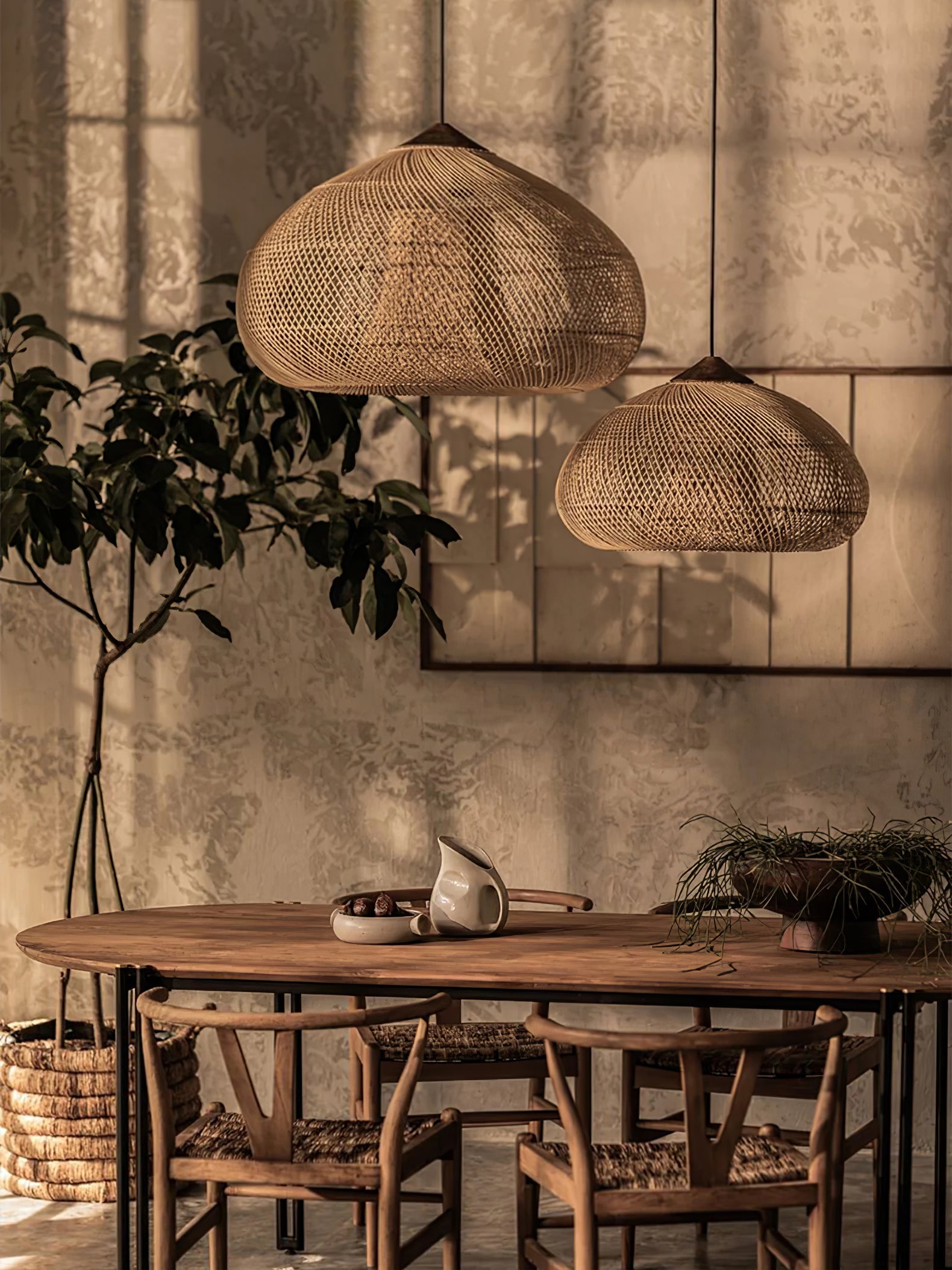 Yara Handwoven Rattan Pendant Light for Kitchen Island and Dining Room