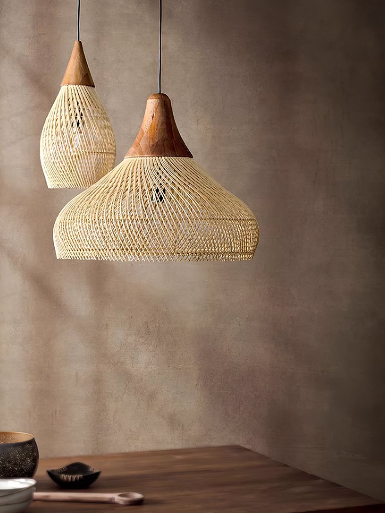 Yara Handwoven Rattan Pendant Light for Kitchen Island and Dining Room