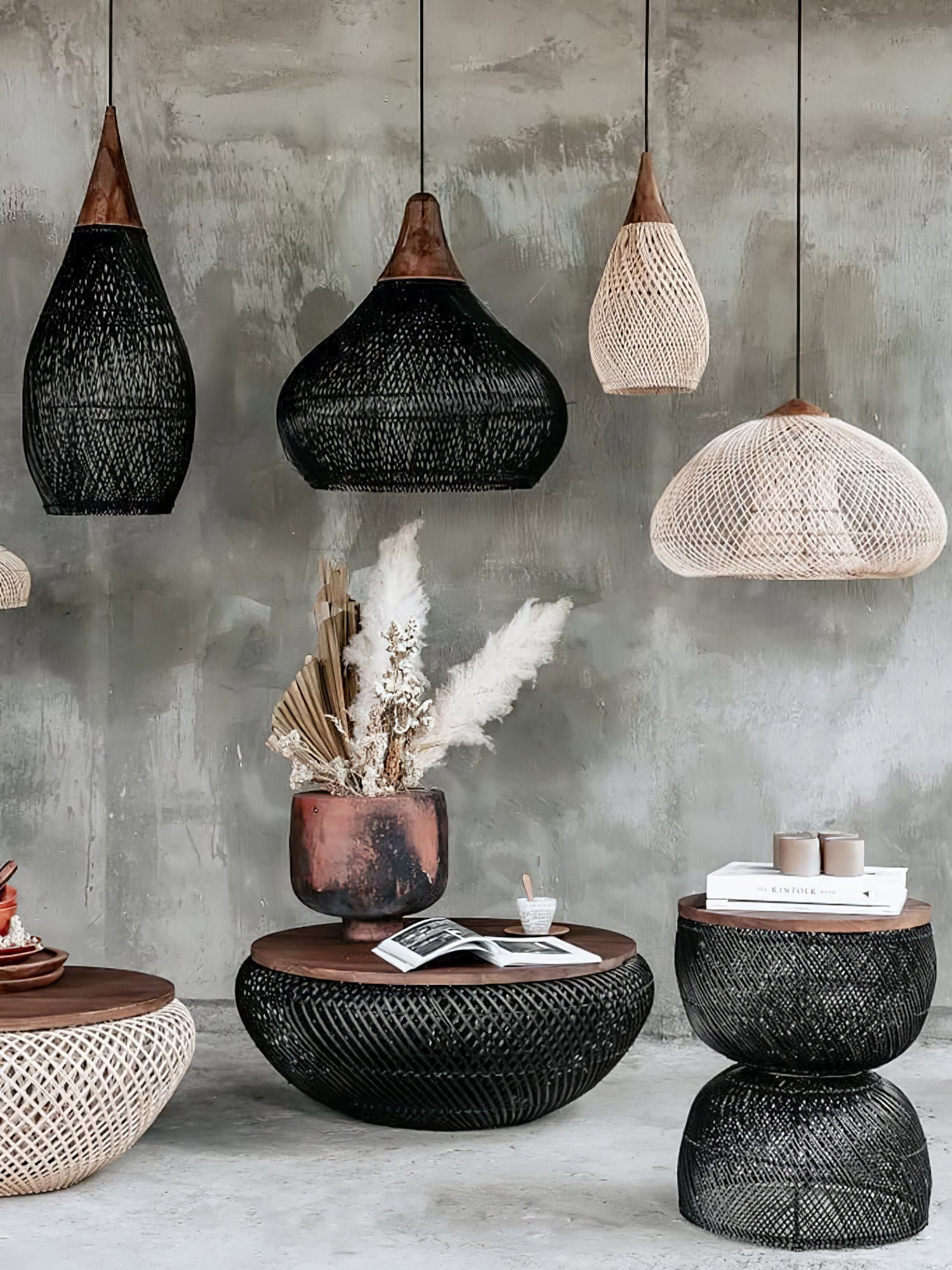 Yara Handwoven Rattan Pendant Light for Kitchen Island and Dining Room