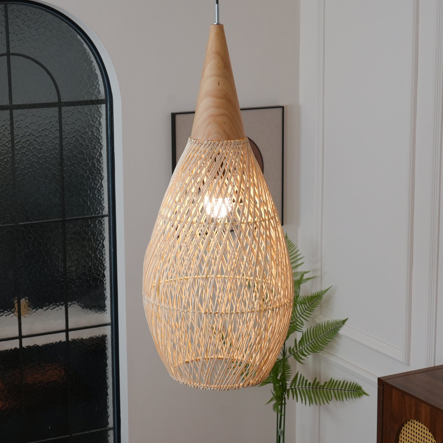 Yara Handwoven Rattan Pendant Light for Kitchen Island and Dining Room