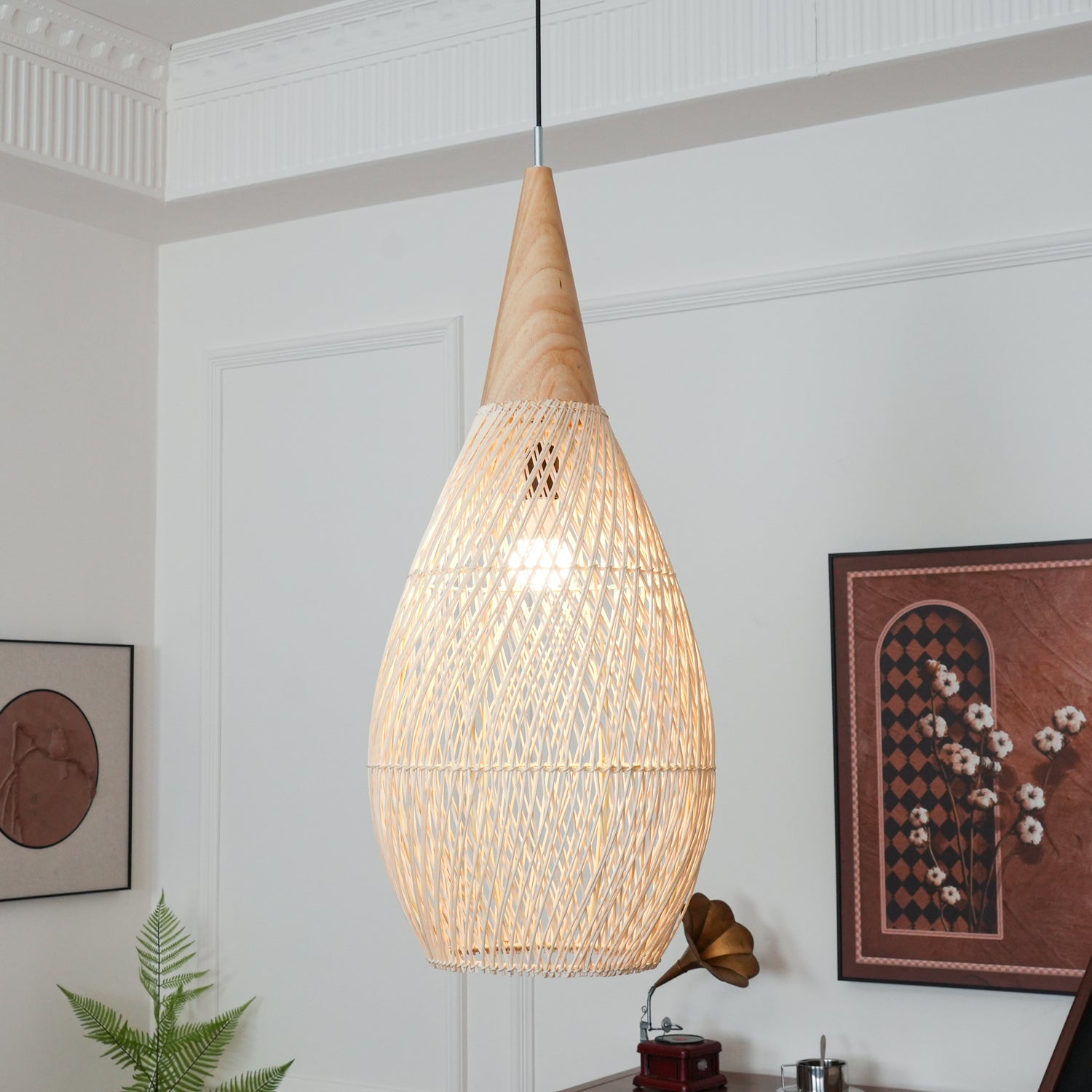 Yara Handwoven Rattan Pendant Light for Kitchen Island and Dining Room