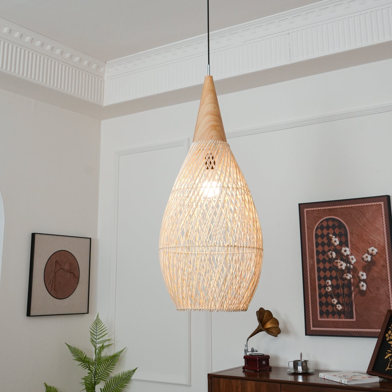 Yara Handwoven Rattan Pendant Light for Kitchen Island and Dining Room