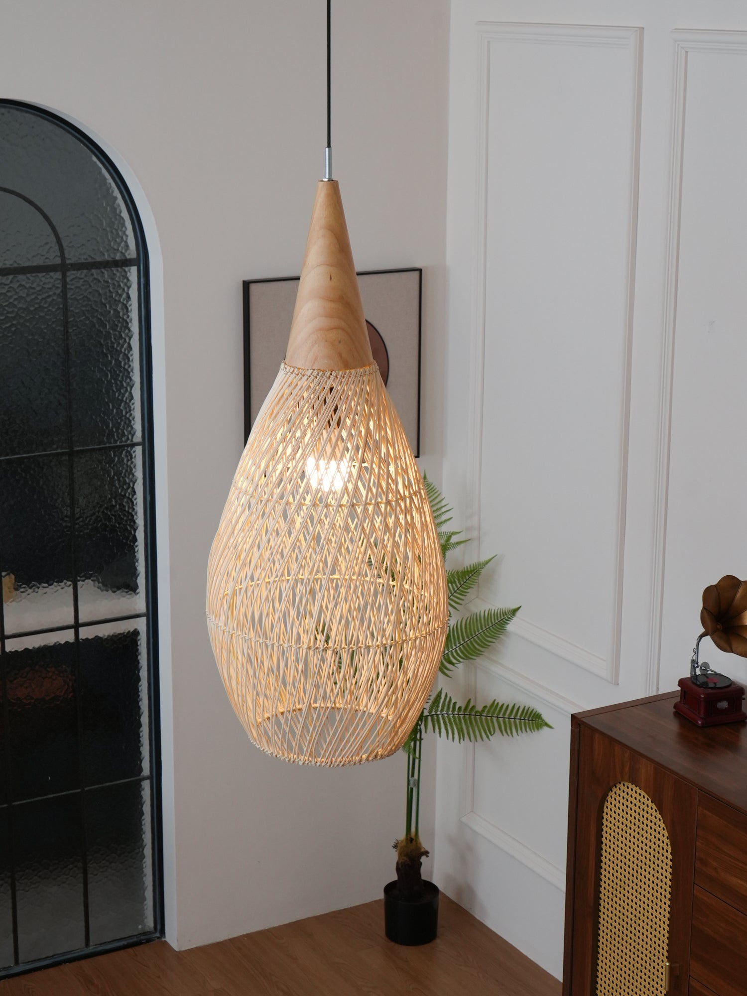 Yara Handwoven Rattan Pendant Light for Kitchen Island and Dining Room