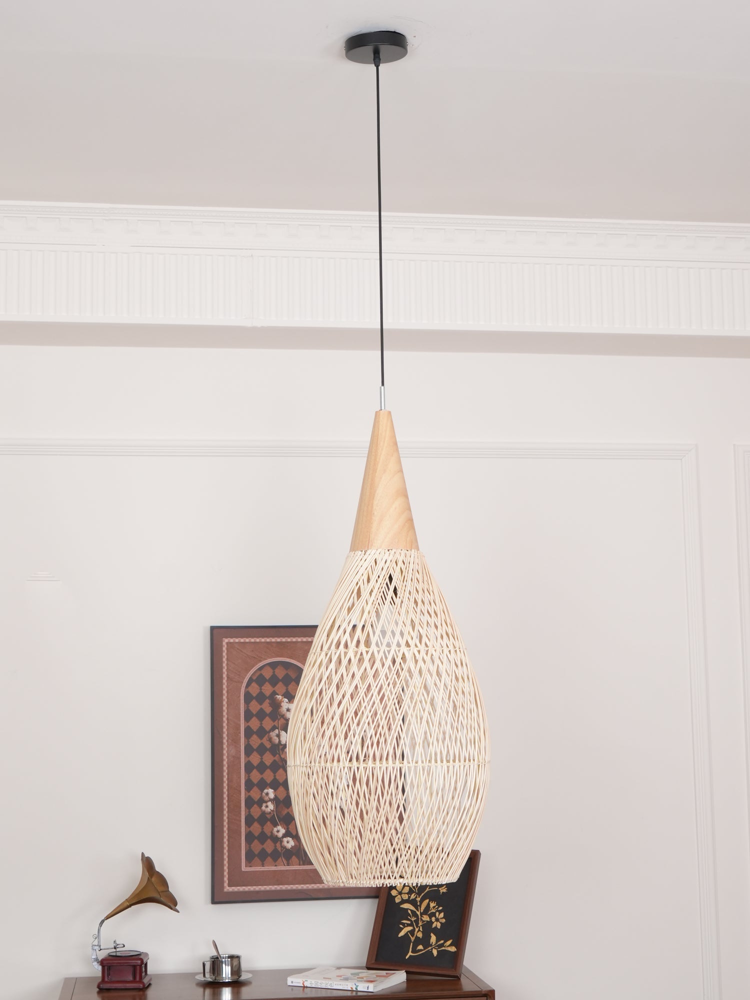 Yara Handwoven Rattan Pendant Light for Kitchen Island and Dining Room