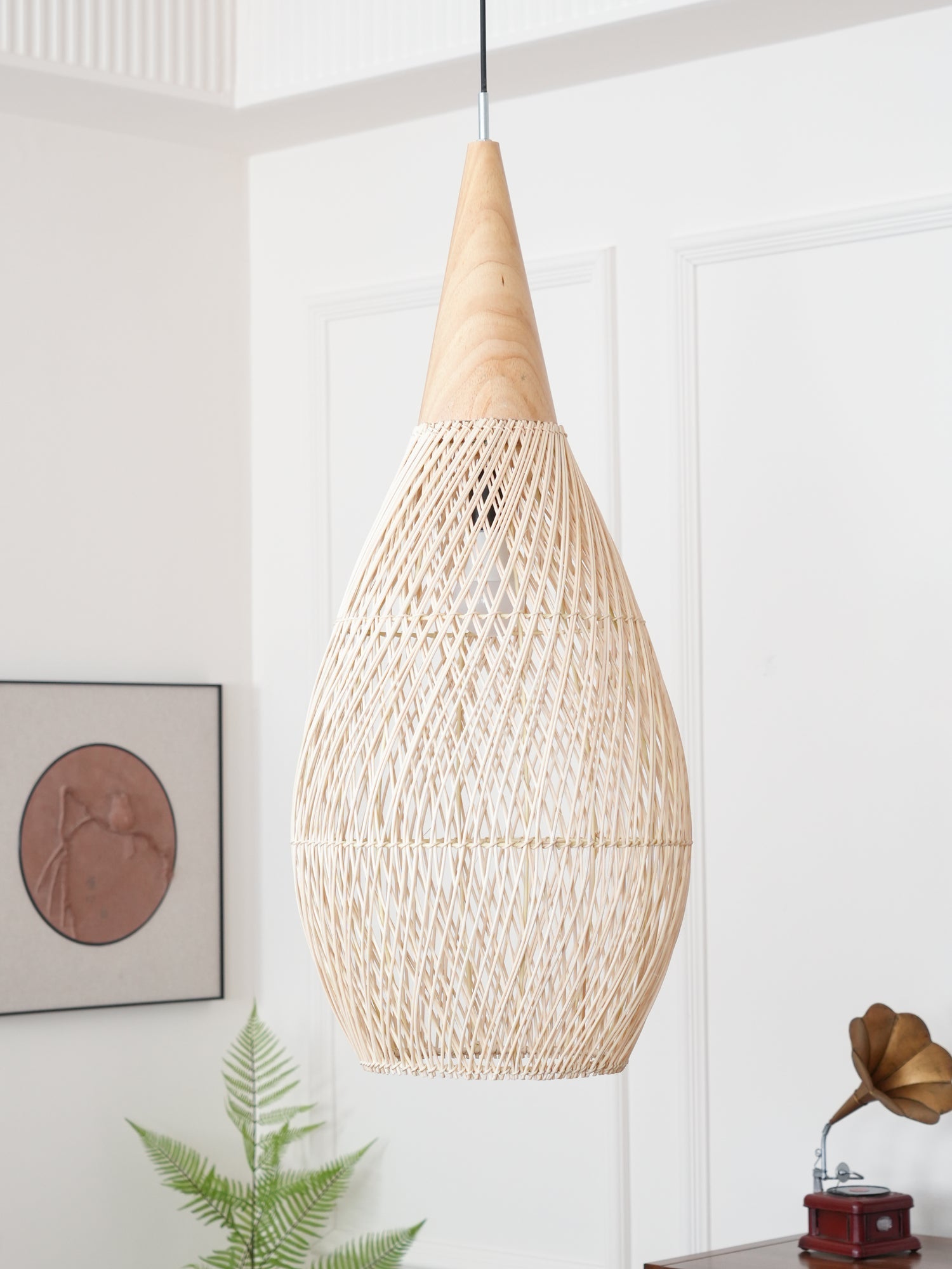 Yara Handwoven Rattan Pendant Light for Kitchen Island and Dining Room
