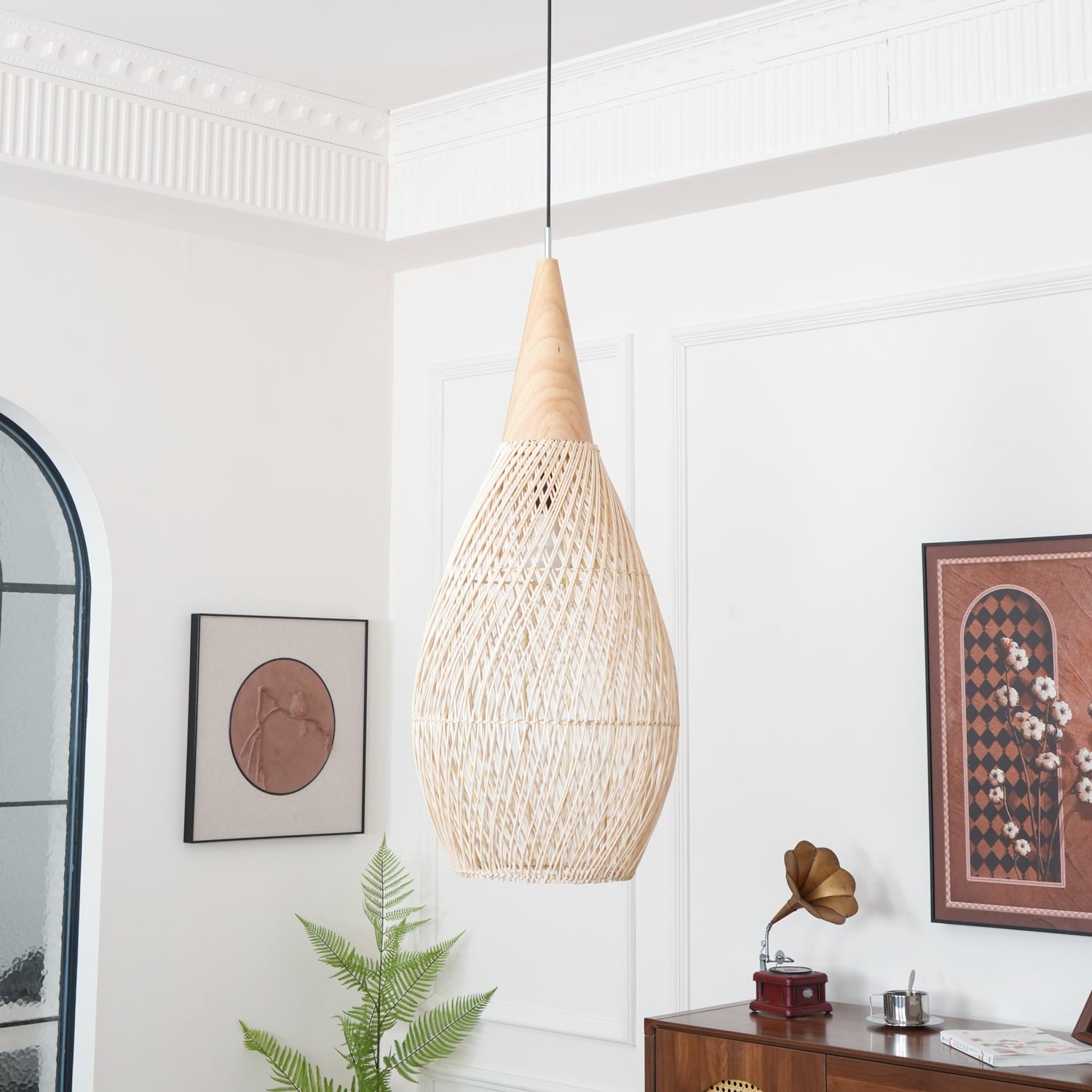 Yara Handwoven Rattan Pendant Light for Kitchen Island and Dining Room