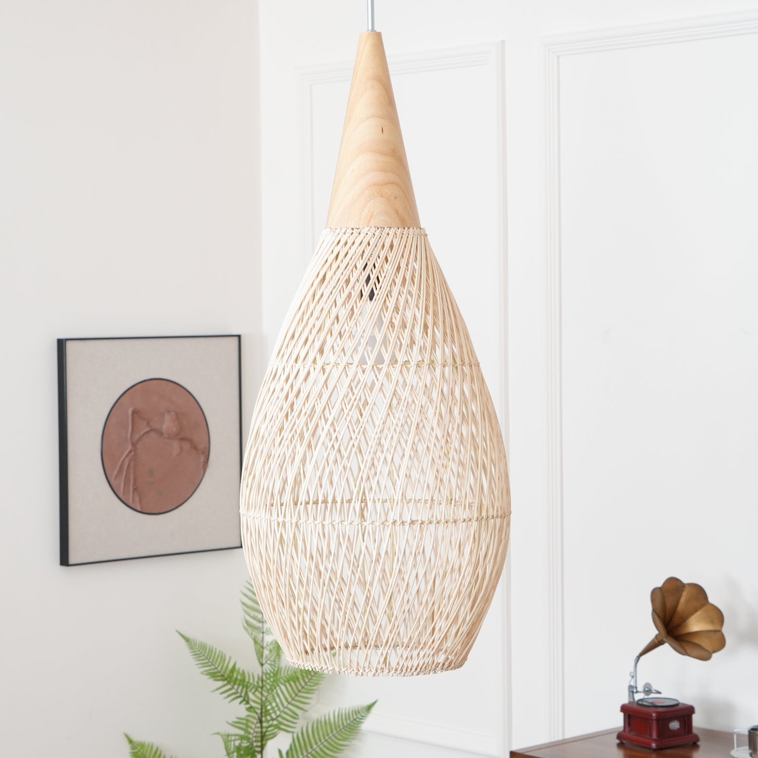 Yara Handwoven Rattan Pendant Light for Kitchen Island and Dining Room
