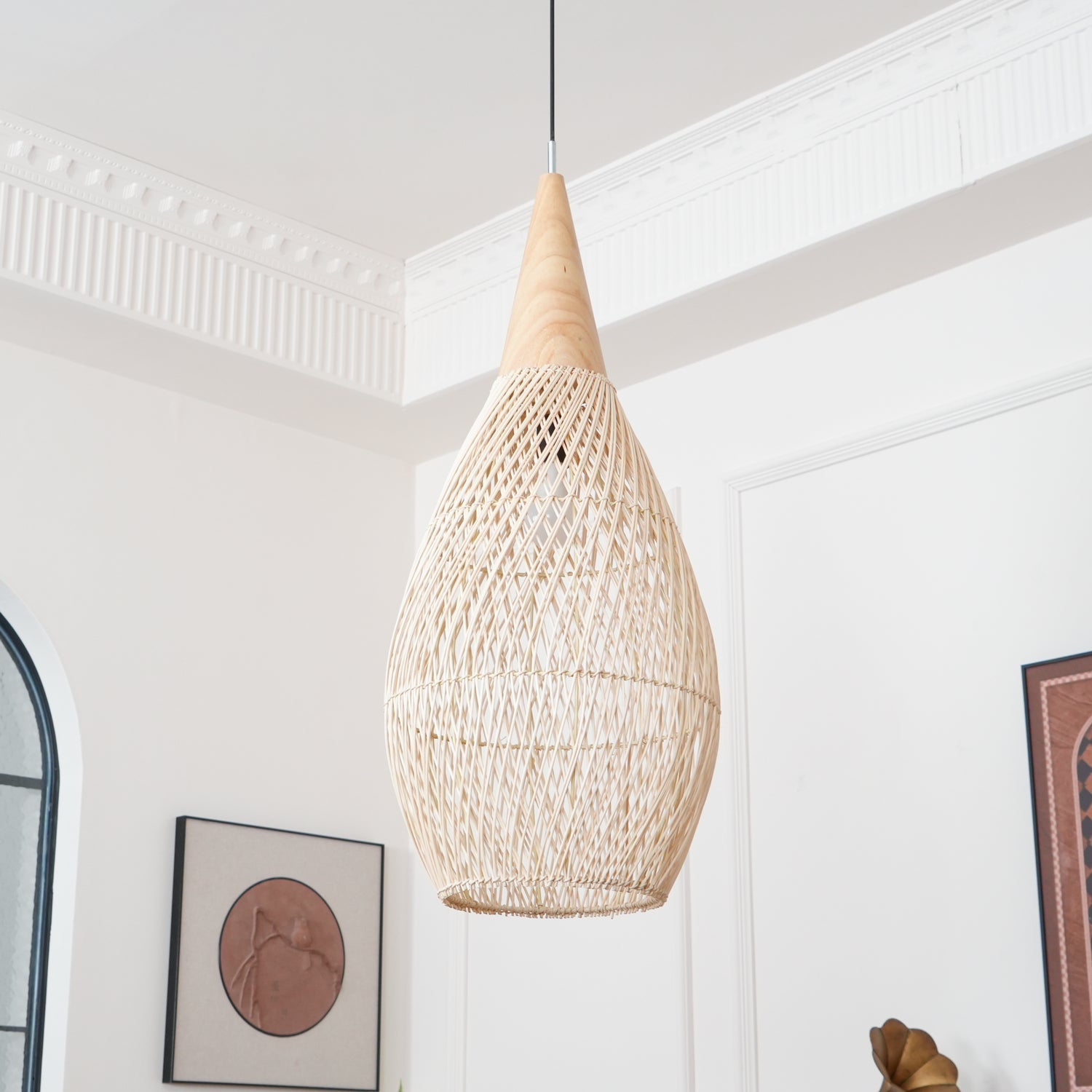Yara Handwoven Rattan Pendant Light for Kitchen Island and Dining Room