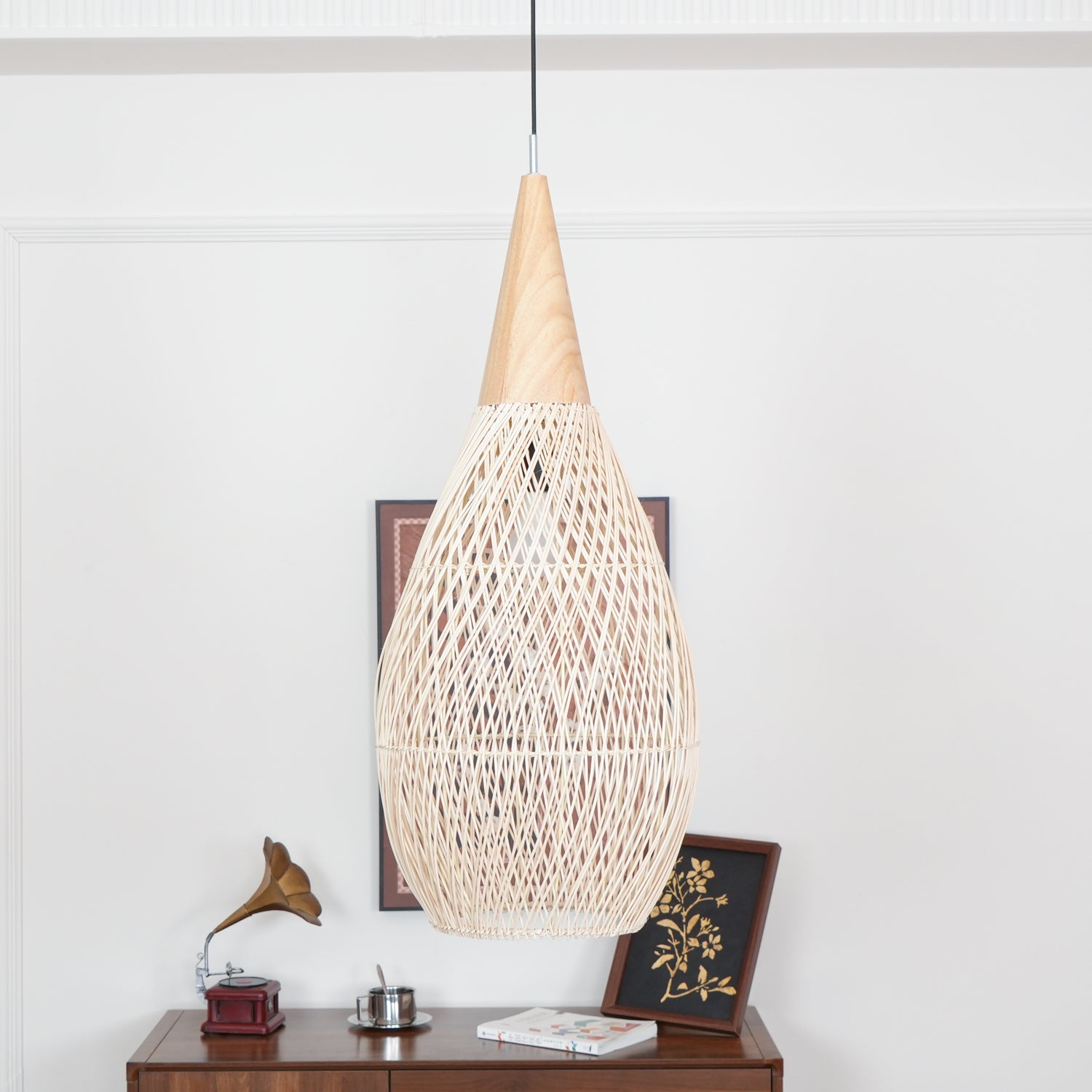 Yara Handwoven Rattan Pendant Light for Kitchen Island and Dining Room
