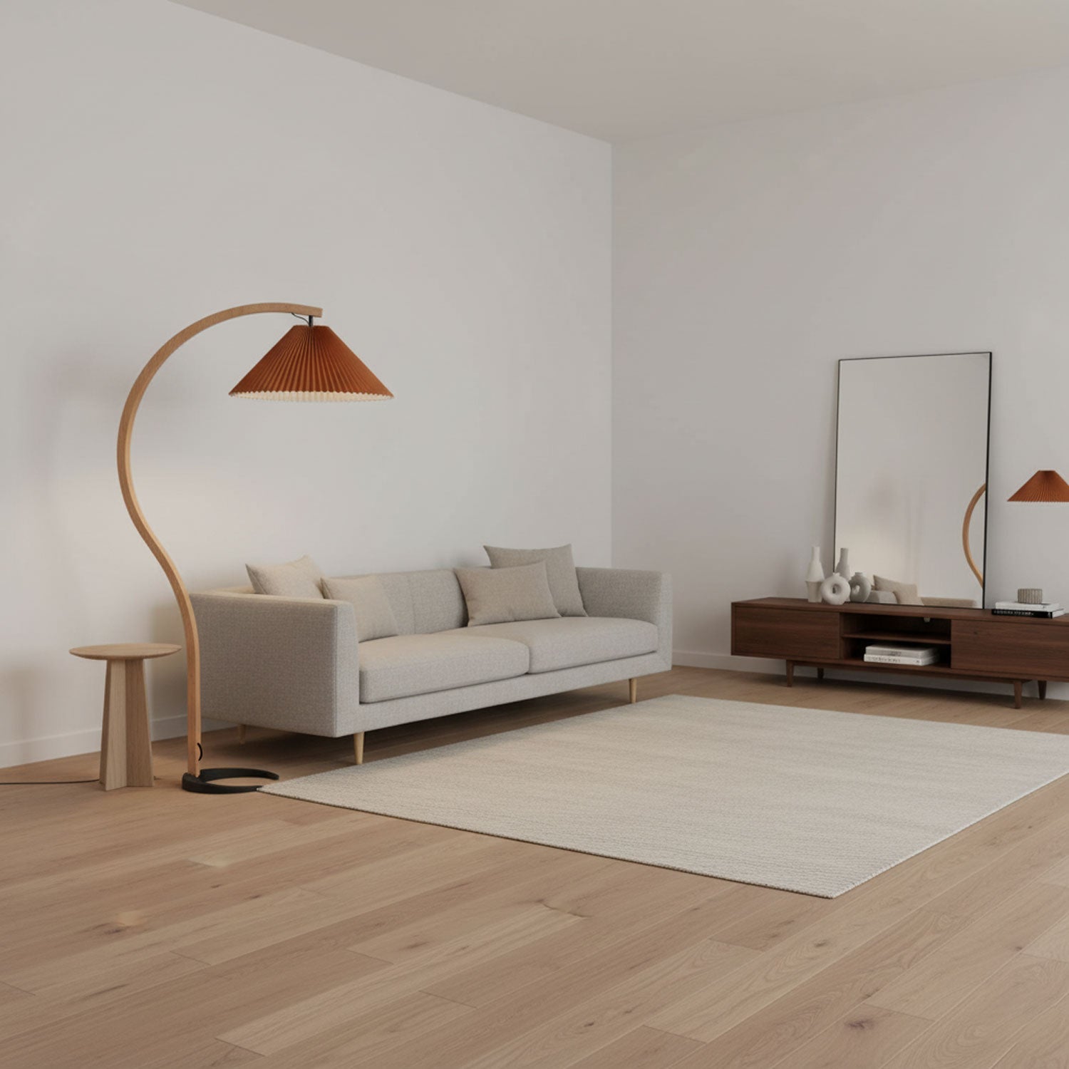 Linden Scandinavian Beechwood and Iron Floor Lamp for Living Rooms