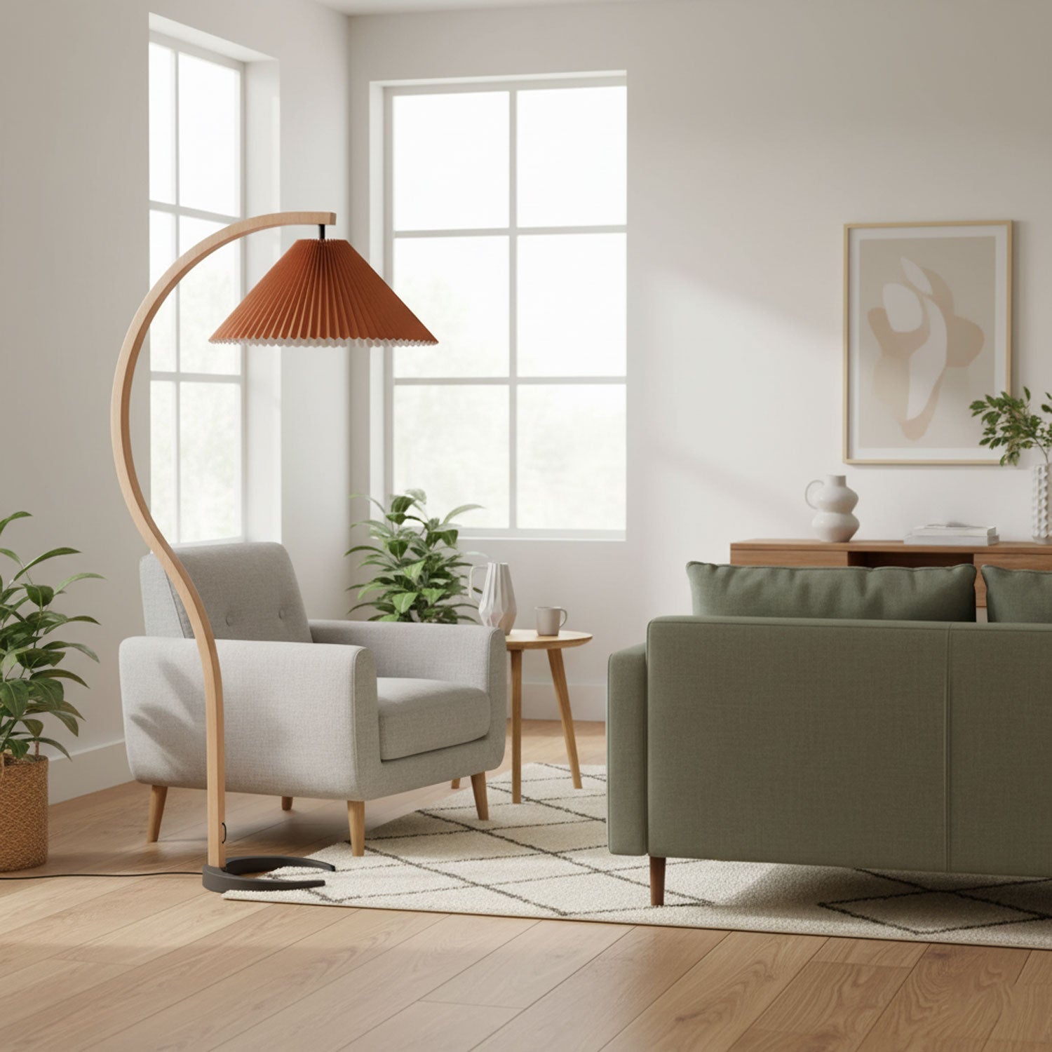 Linden Scandinavian Beechwood and Iron Floor Lamp for Living Rooms