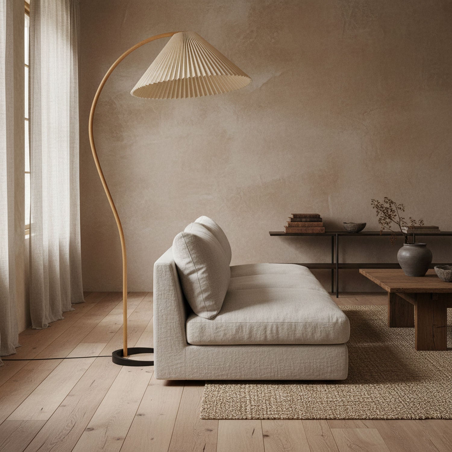 Linden Scandinavian Beechwood and Iron Floor Lamp for Living Rooms