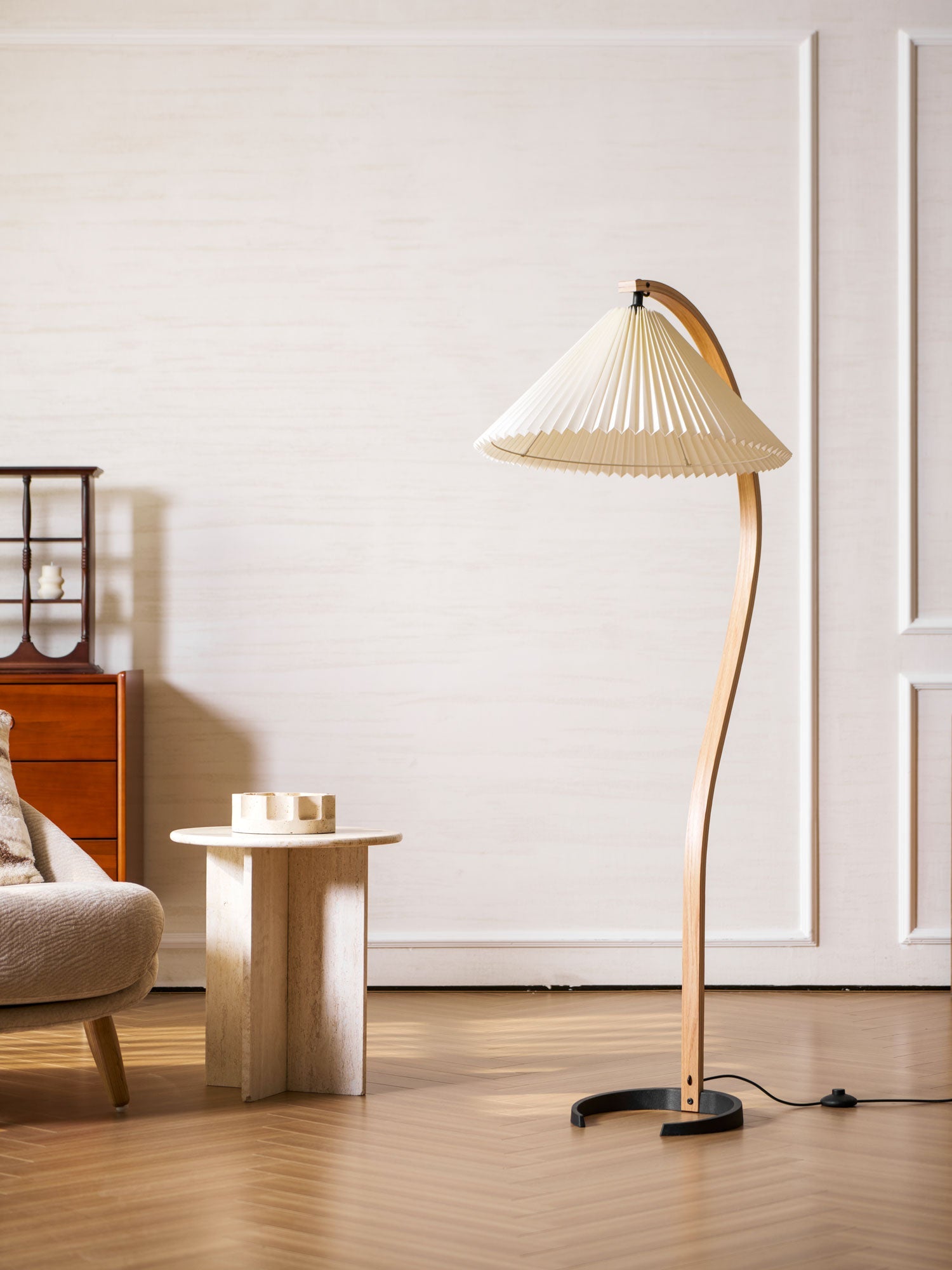 Linden Scandinavian Beechwood and Iron Floor Lamp for Living Rooms