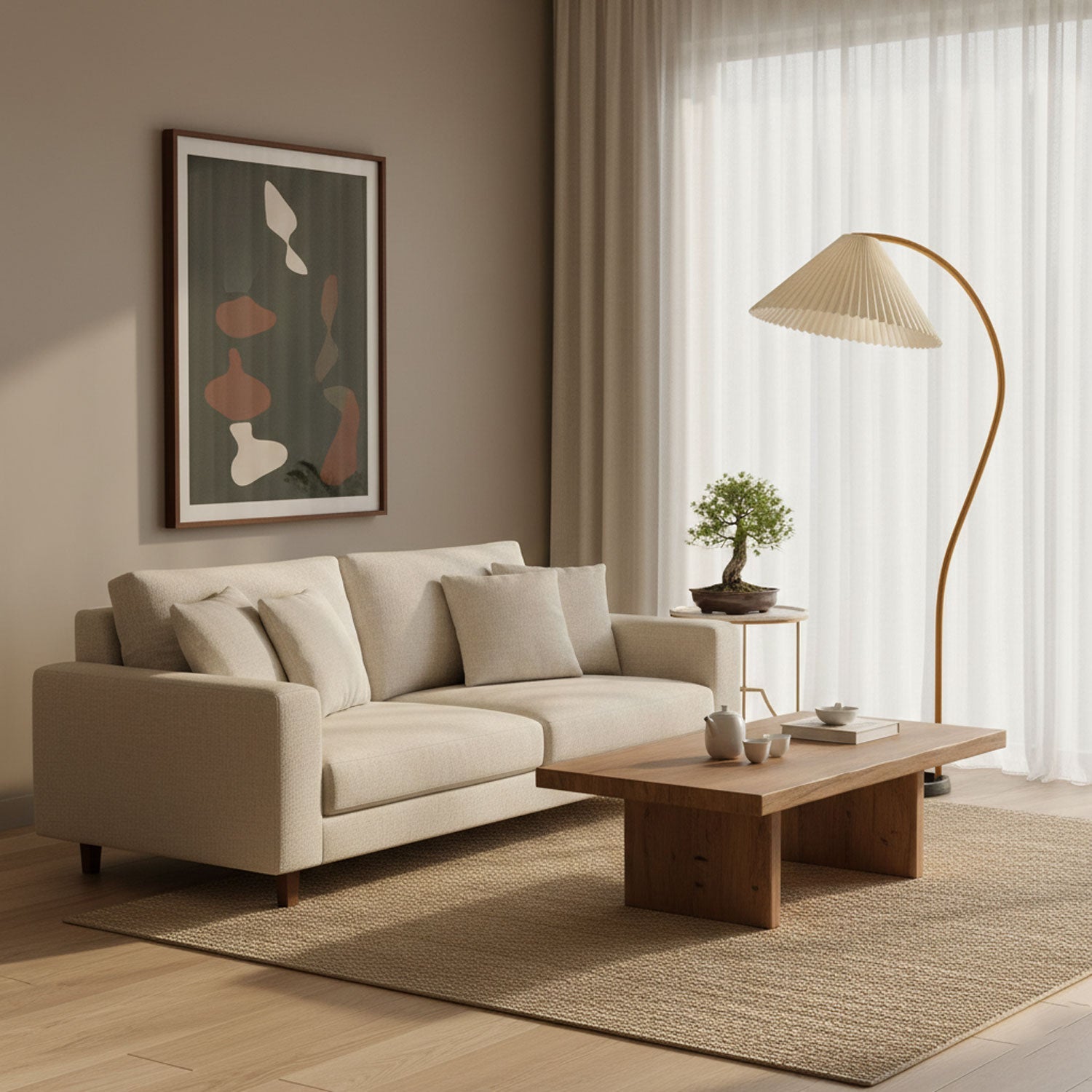 Linden Scandinavian Beechwood and Iron Floor Lamp for Living Rooms