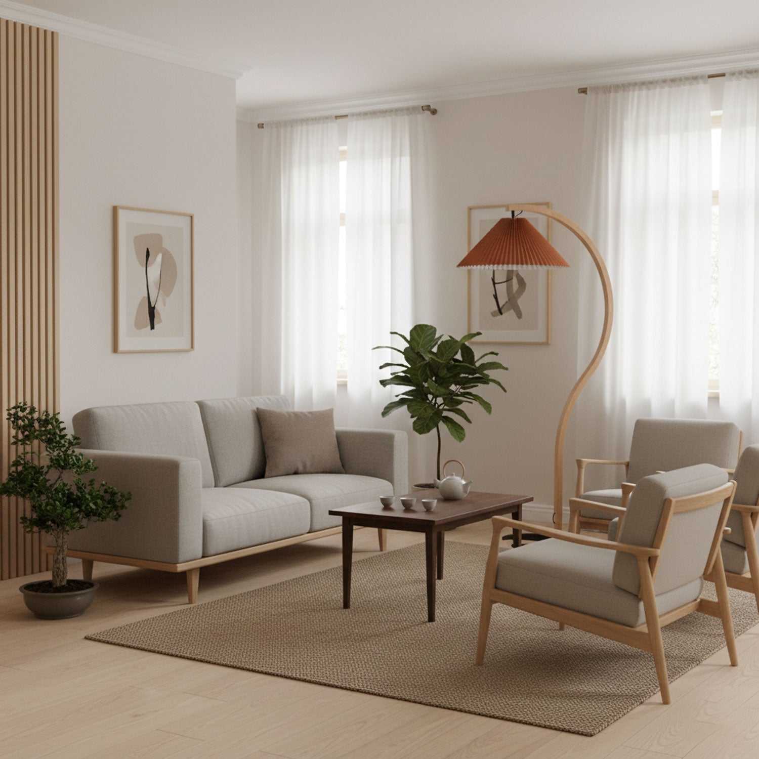 Linden Scandinavian Beechwood and Iron Floor Lamp for Living Rooms