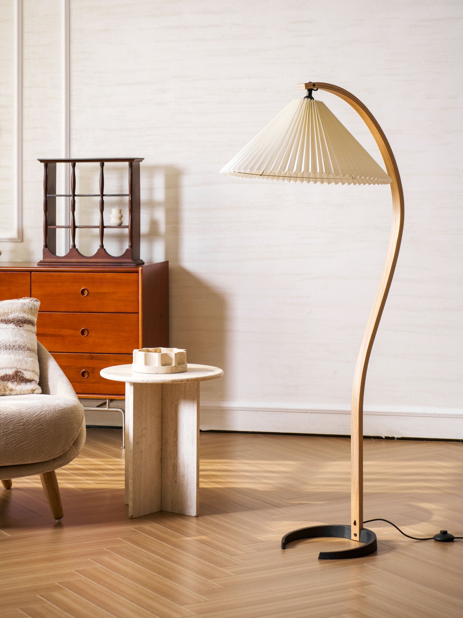 Linden Scandinavian Beechwood and Iron Floor Lamp for Living Rooms
