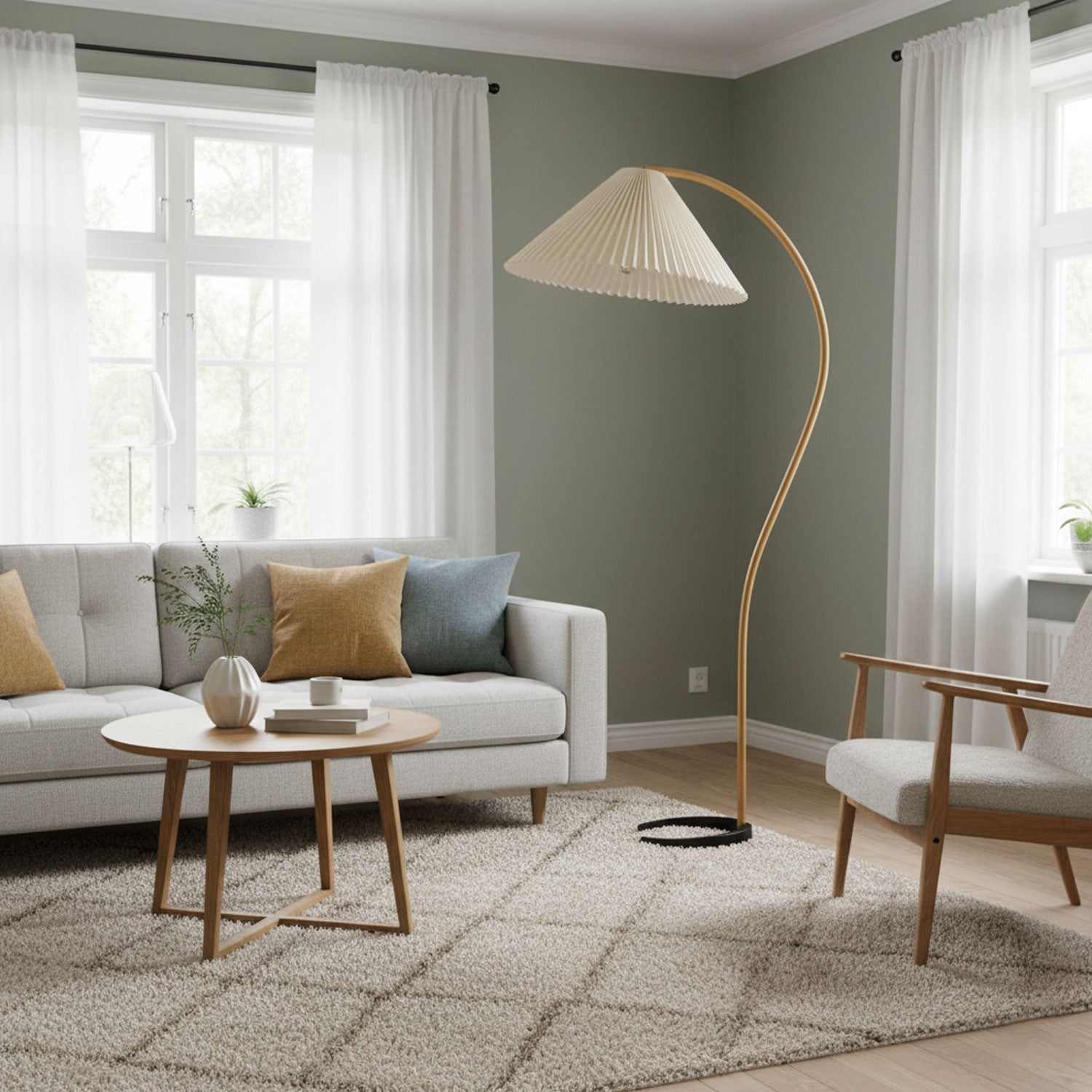 Linden Scandinavian Beechwood and Iron Floor Lamp for Living Rooms