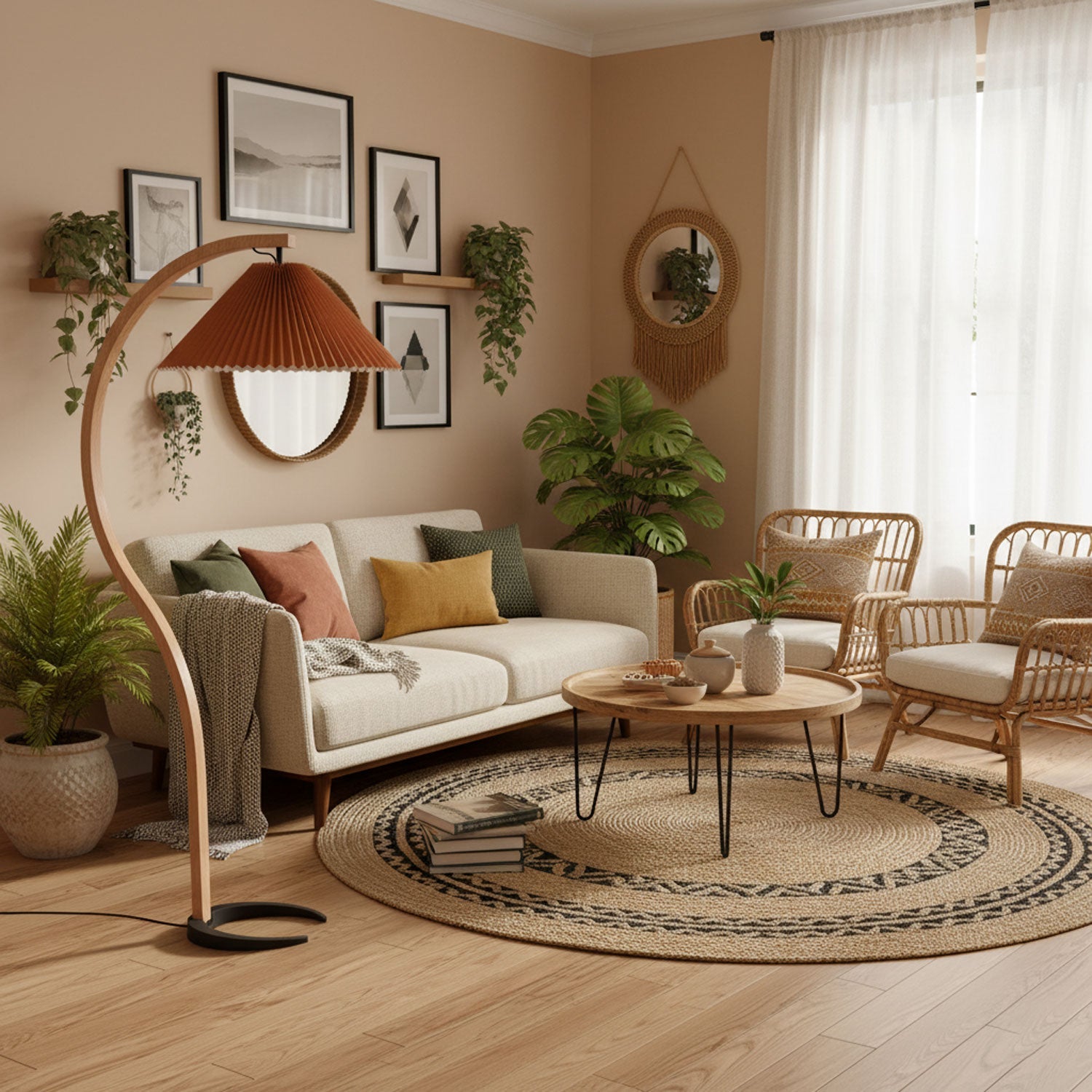Linden Scandinavian Beechwood and Iron Floor Lamp for Living Rooms