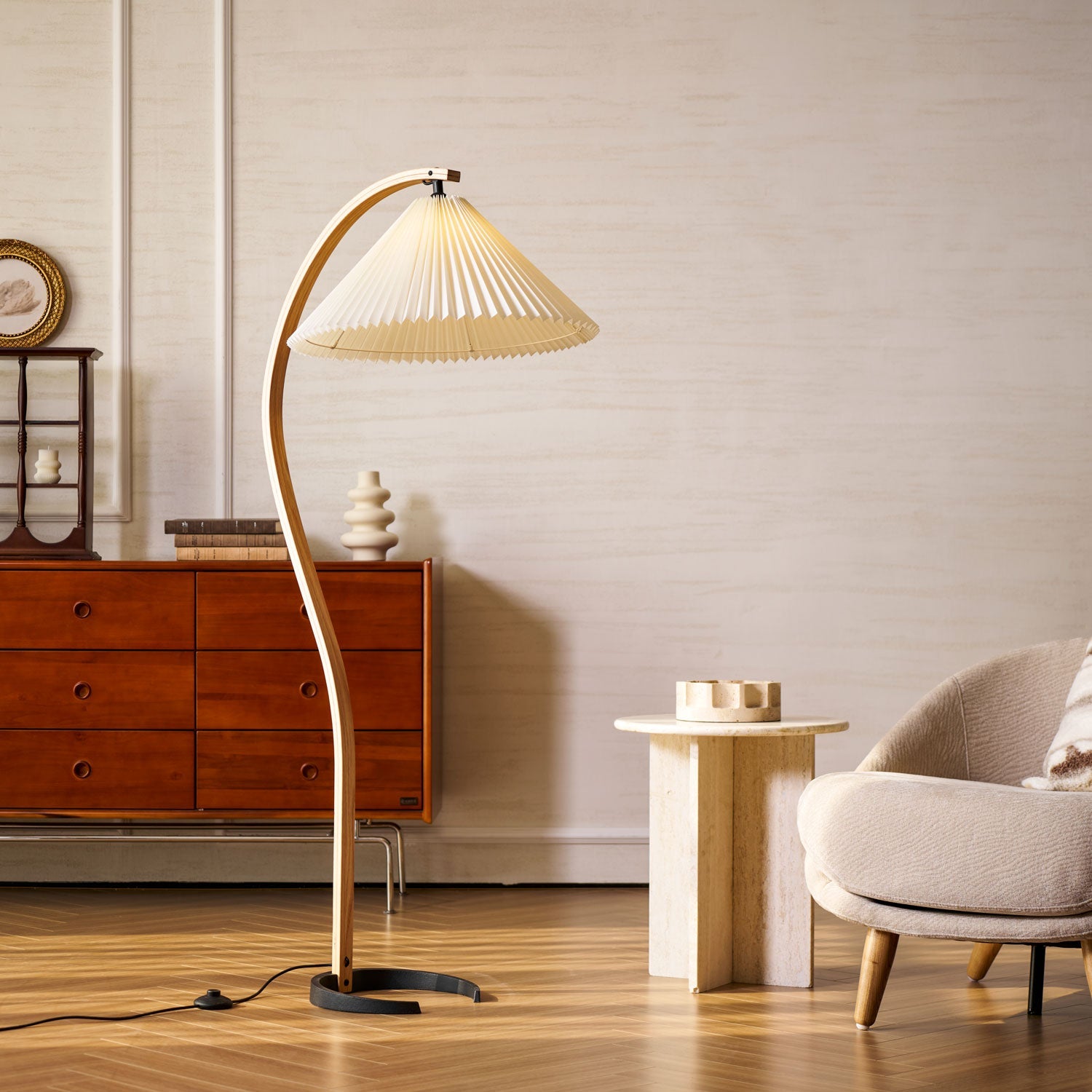 Linden Scandinavian Beechwood and Iron Floor Lamp for Living Rooms