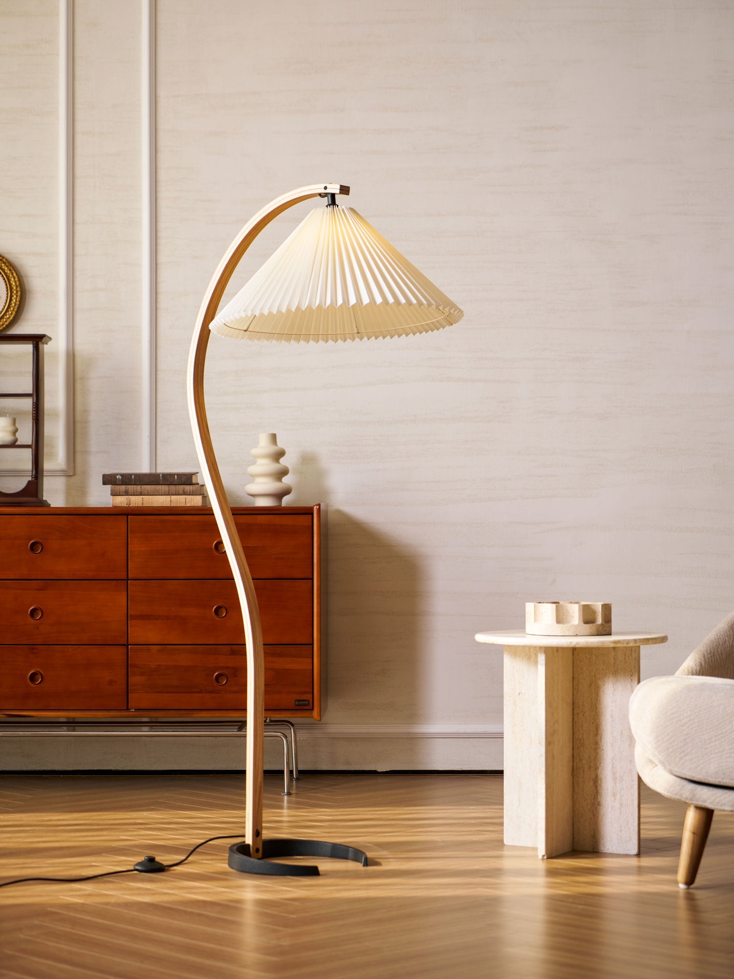 Linden Scandinavian Beechwood and Iron Floor Lamp for Living Rooms