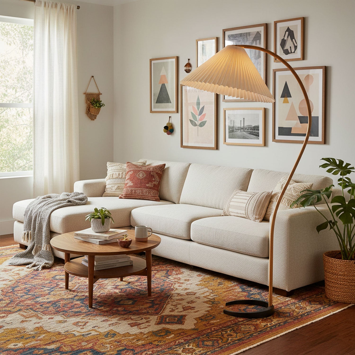 Linden Scandinavian Beechwood and Iron Floor Lamp for Living Rooms