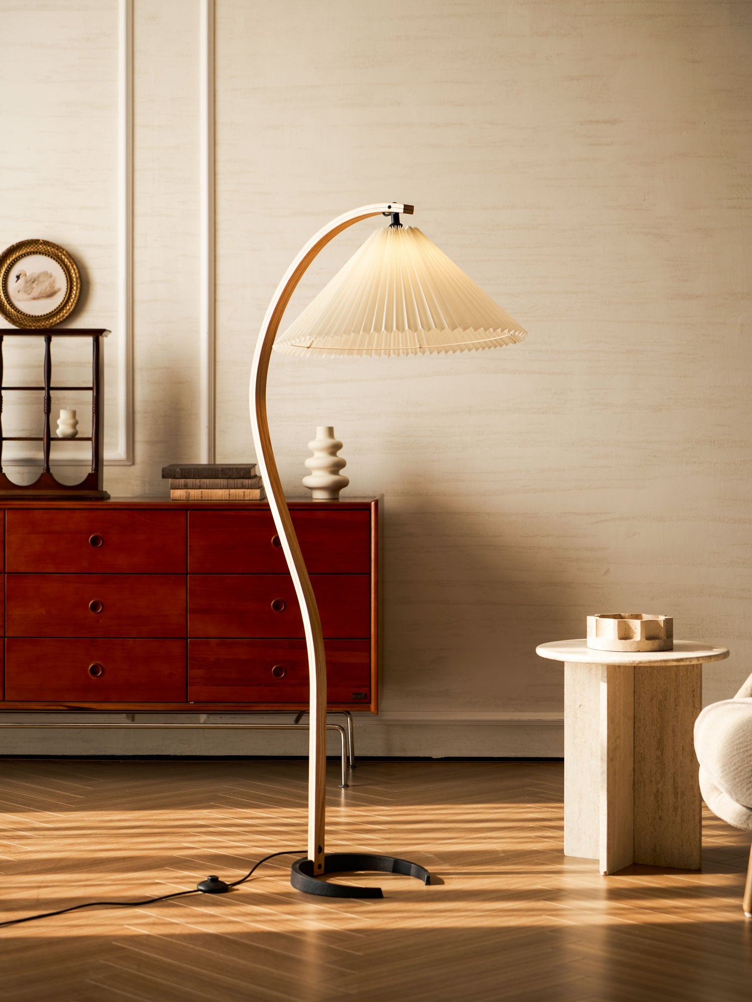 Linden Scandinavian Beechwood and Iron Floor Lamp for Living Rooms