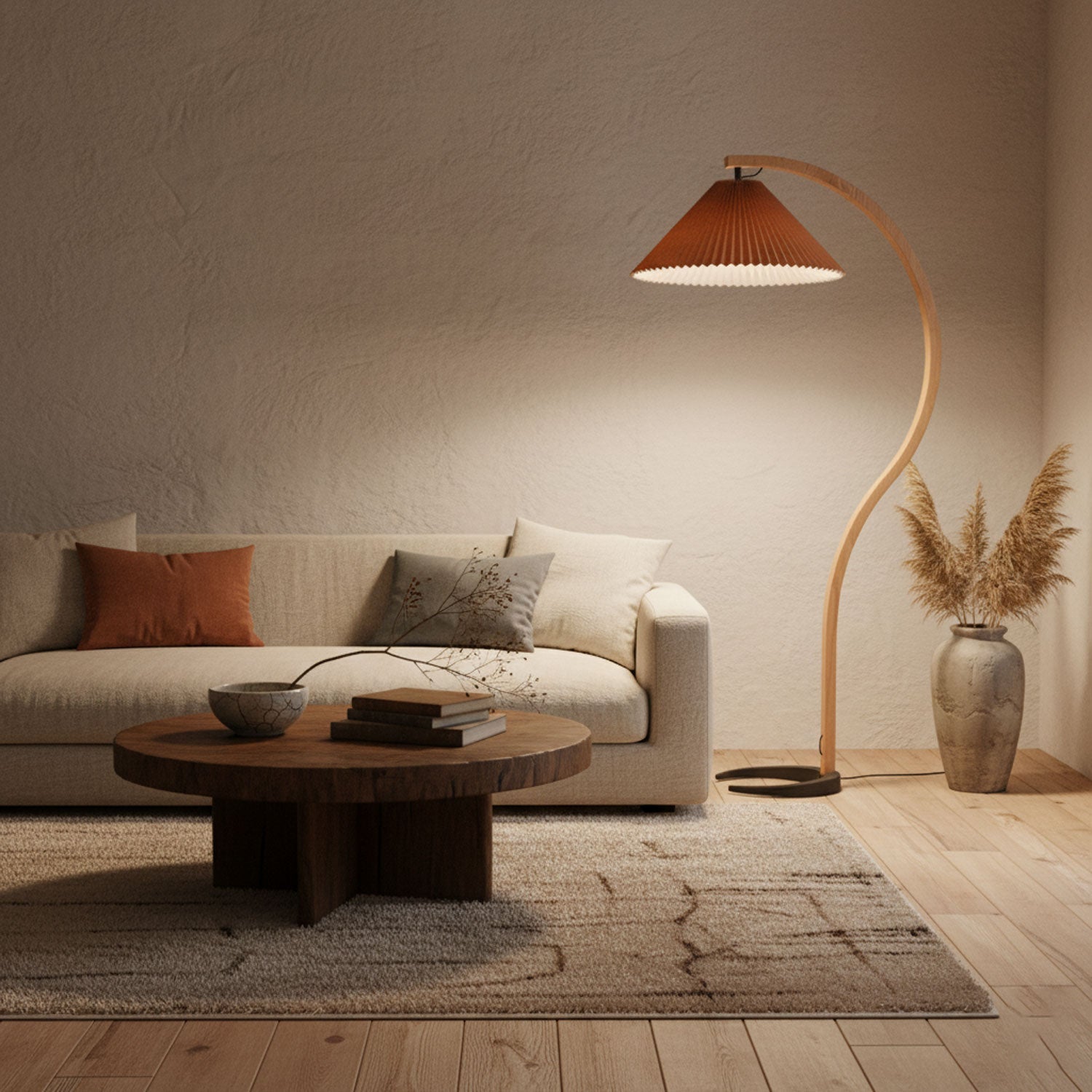 Linden Scandinavian Beechwood and Iron Floor Lamp for Living Rooms