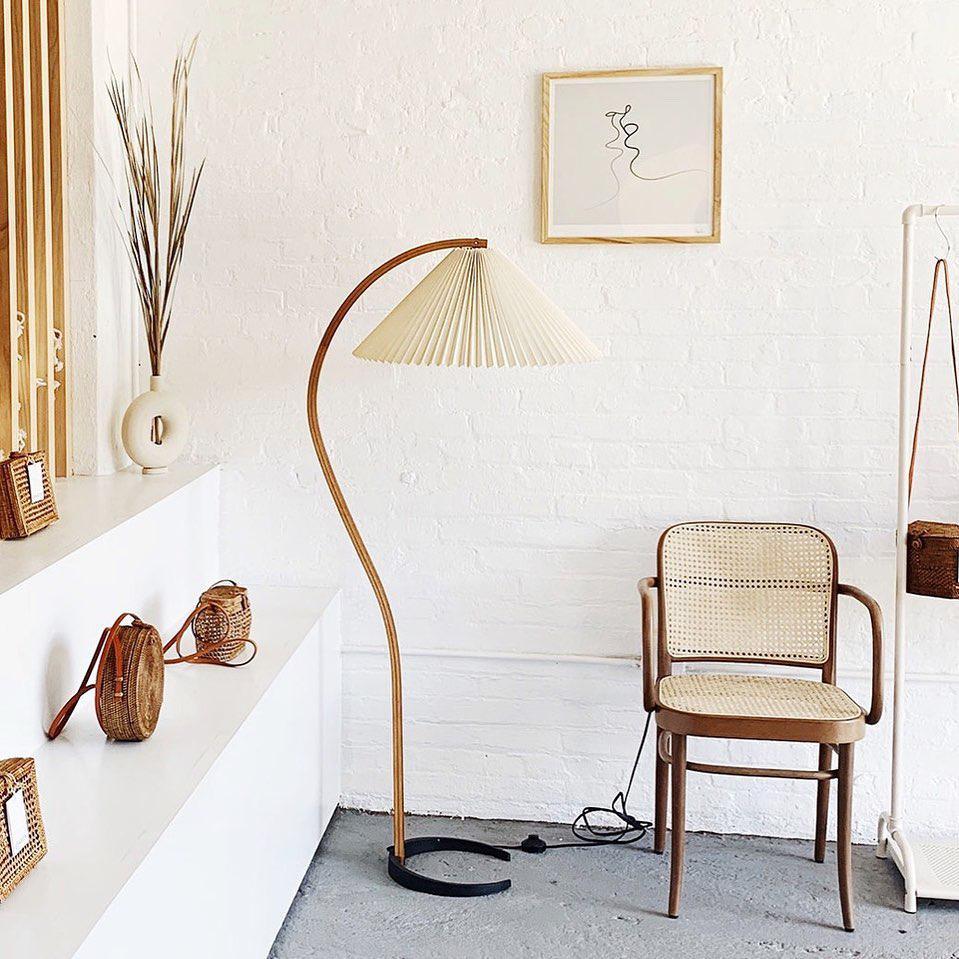 Linden Scandinavian Beechwood and Iron Floor Lamp for Living Rooms