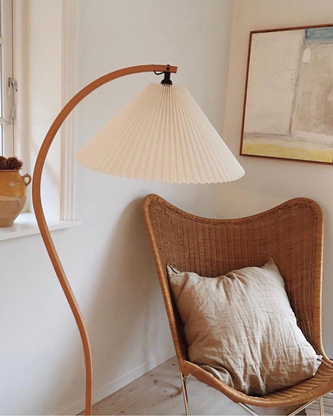 Linden Scandinavian Beechwood and Iron Floor Lamp for Living Rooms