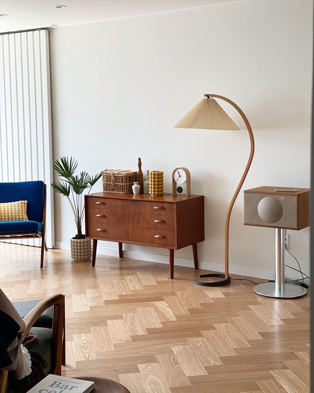 Linden Scandinavian Beechwood and Iron Floor Lamp for Living Rooms