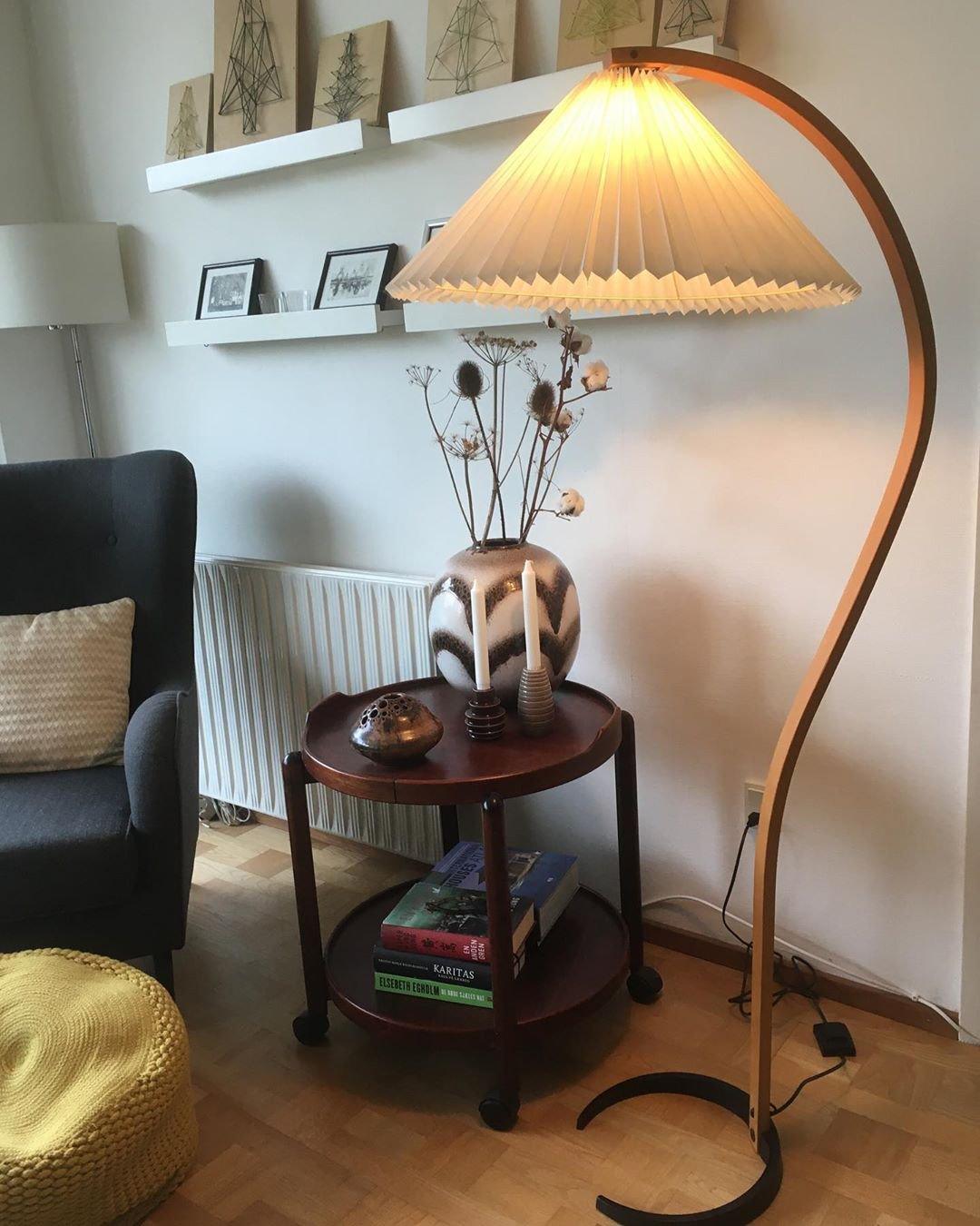 Linden Scandinavian Beechwood and Iron Floor Lamp for Living Rooms